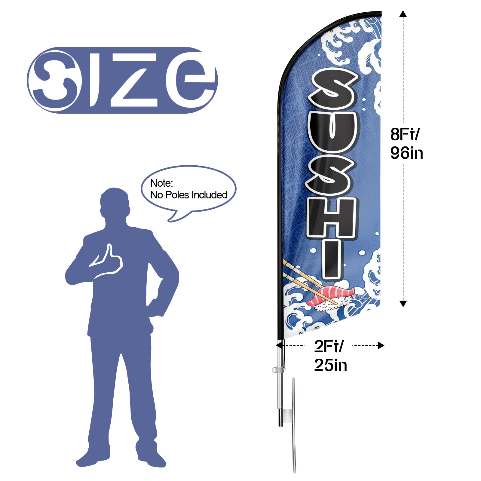 Blue Sushi Sign - 8ft Blue Sushi Feather Flag!（Flagpole Not Included）