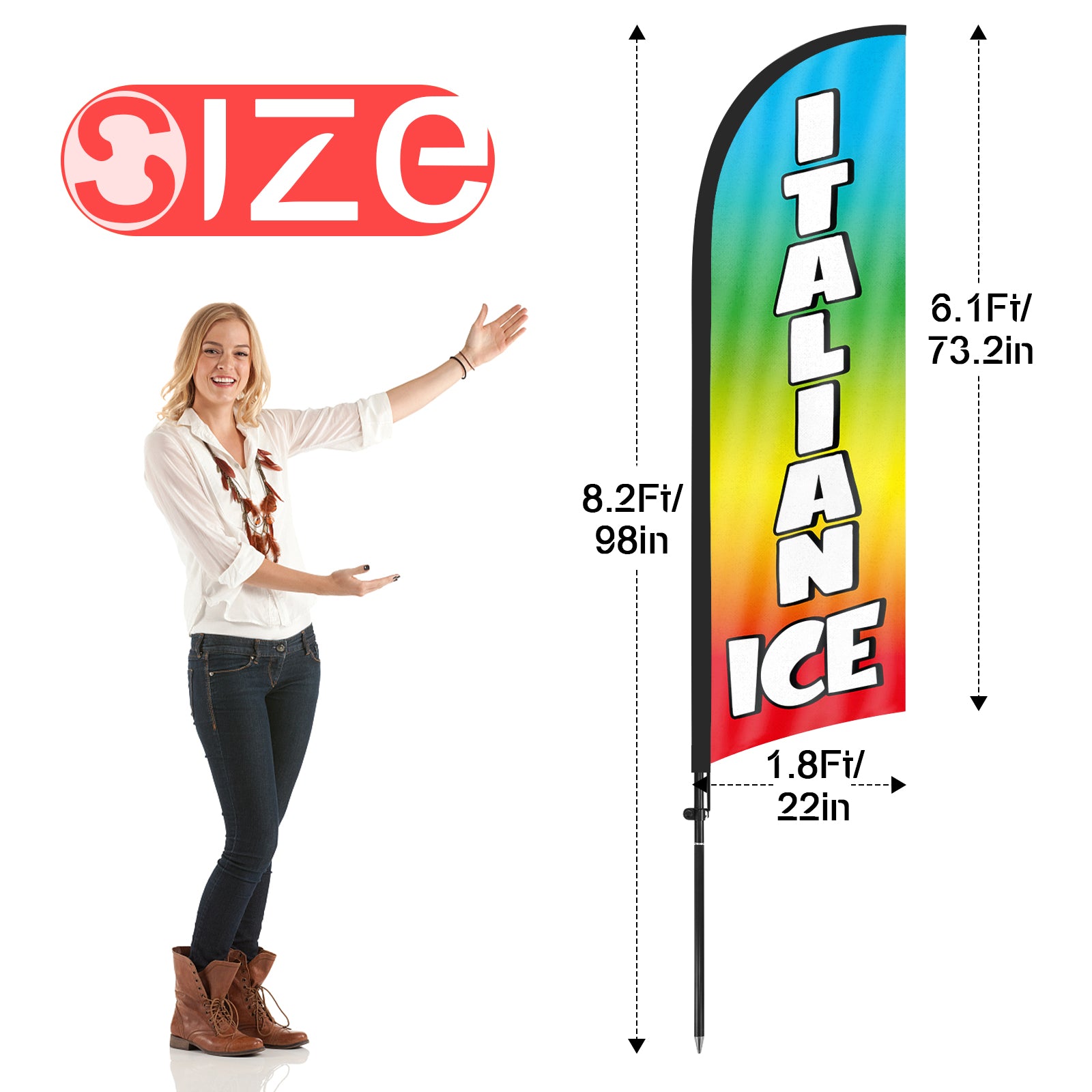 8ft Italian Ice Yellow Feather Flag with Pole and Stake