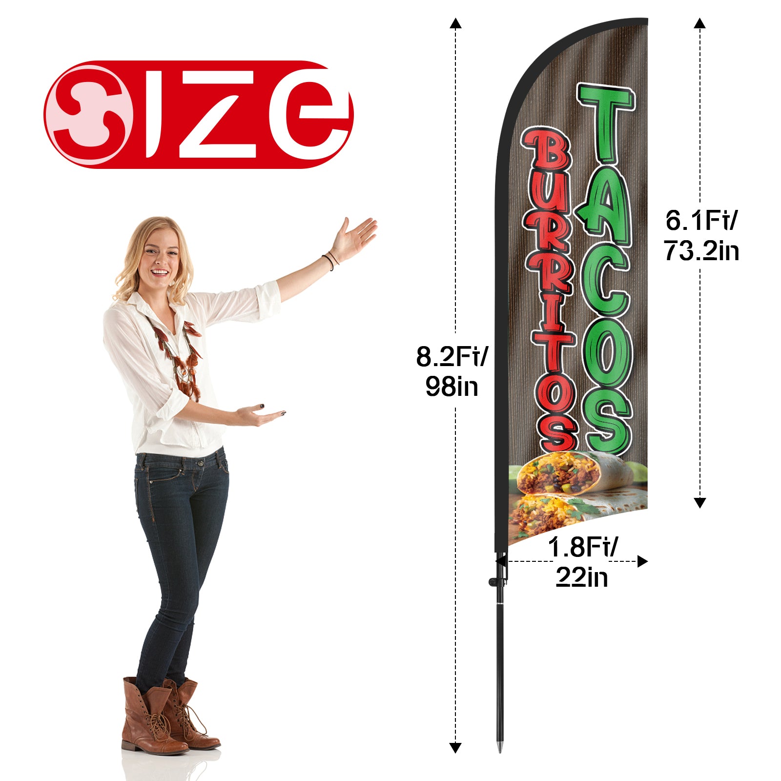 8ft Tacos Burritos Feather Flag Pole Kit