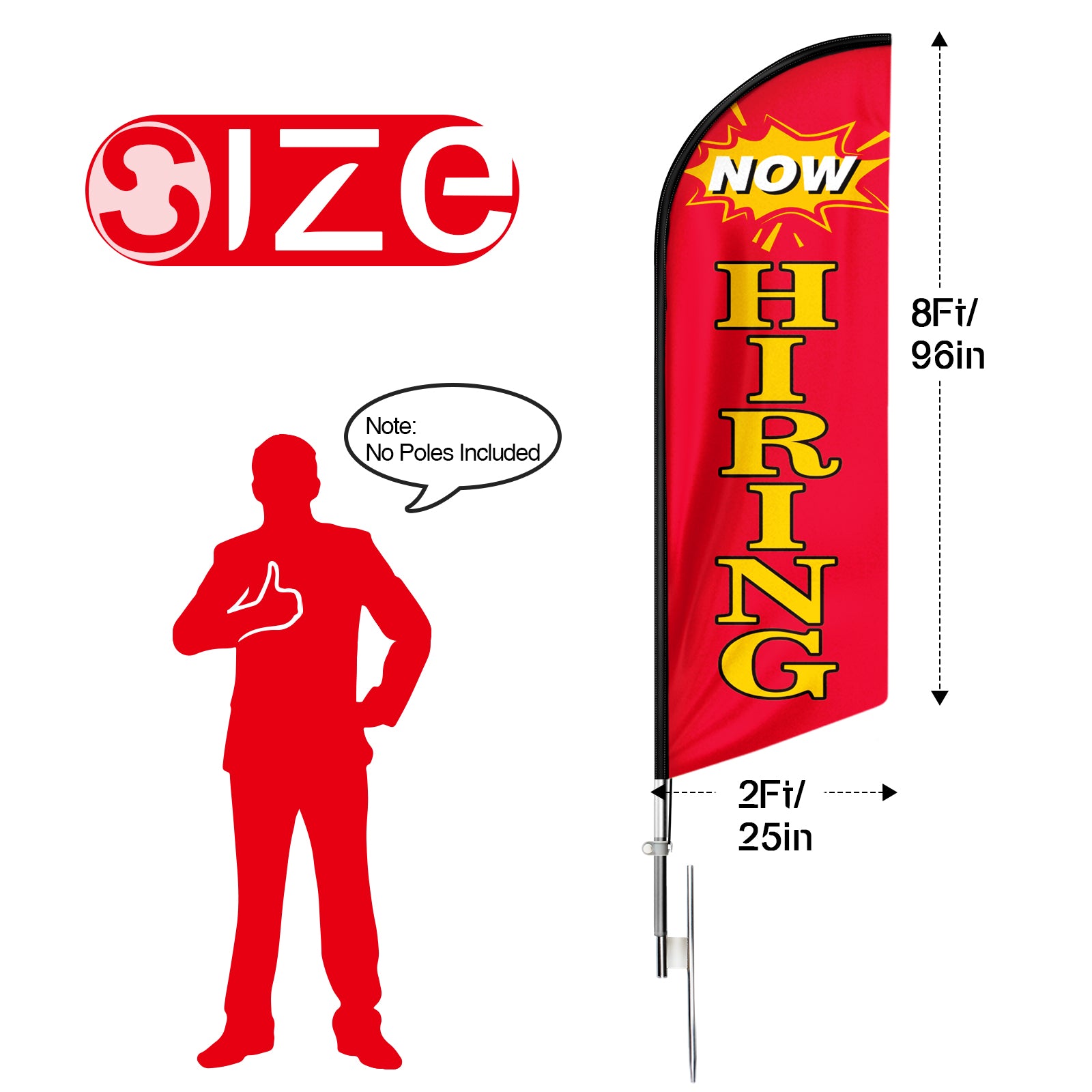 8ft Now Hiring Feather Flag for Now Hiring Business（Flagpole Not Included）