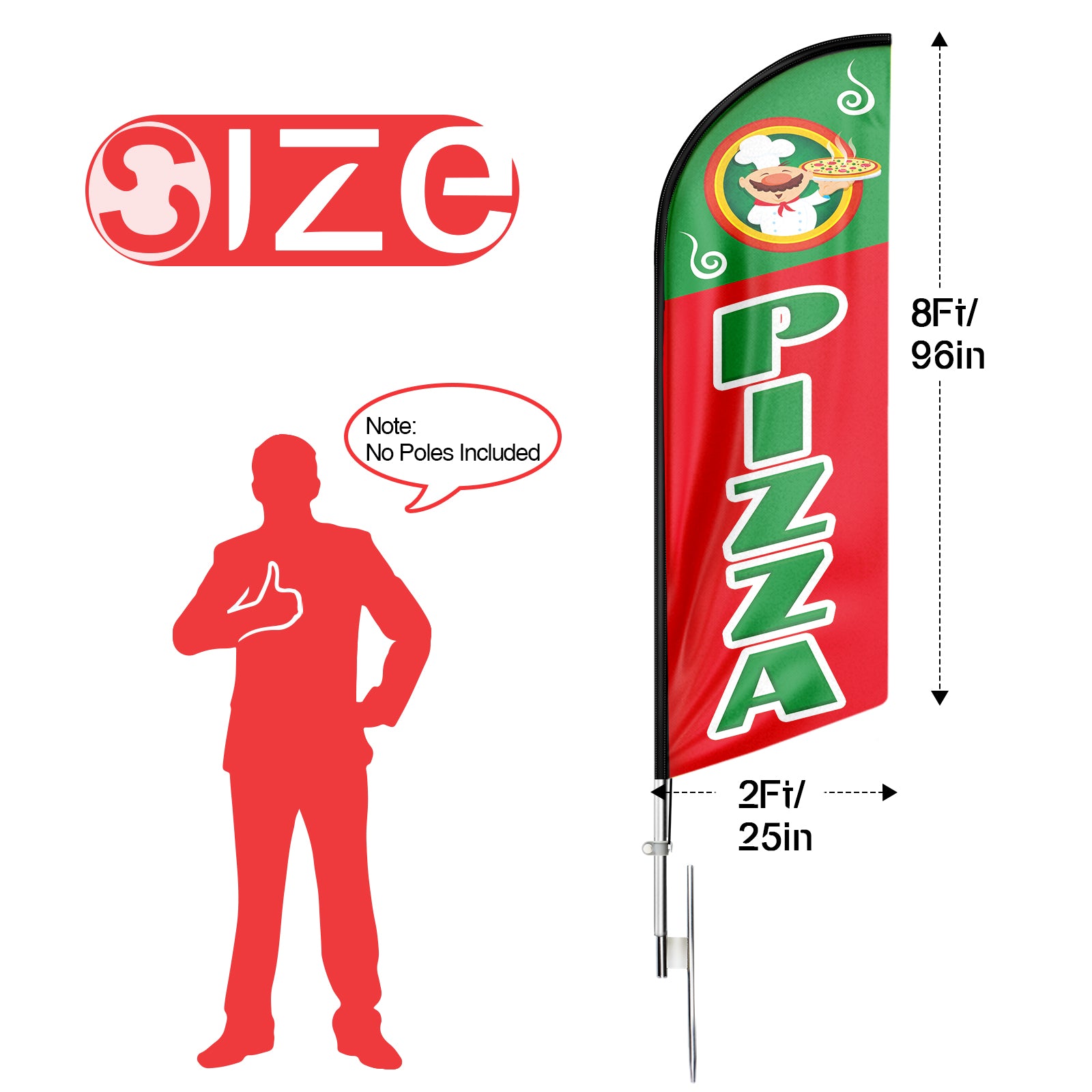 Pizza Sign-8ft Pizza Feather Flag!（Flagpole Not Included）