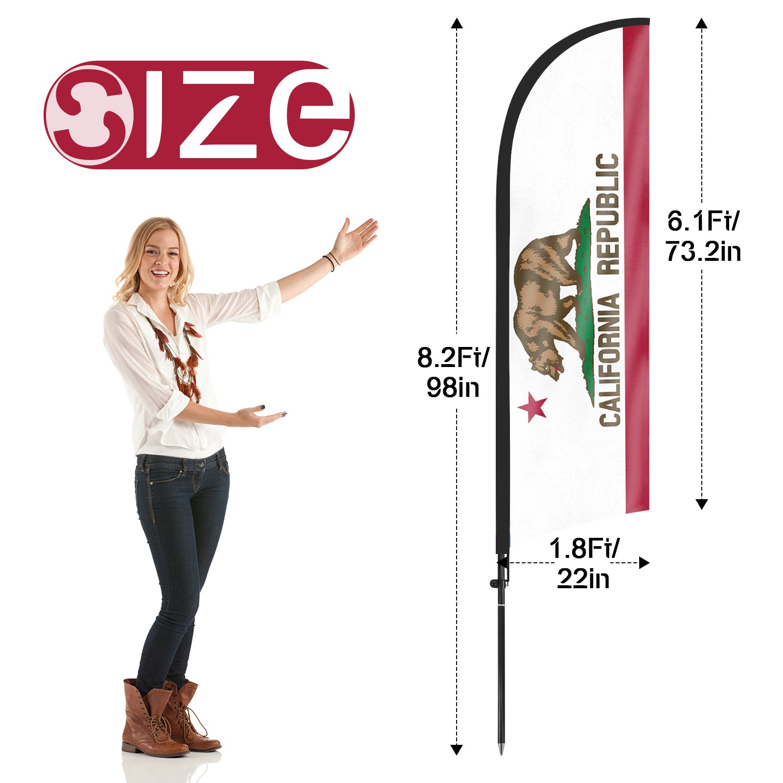 8Ft California Feather Flag with Pole & Stake