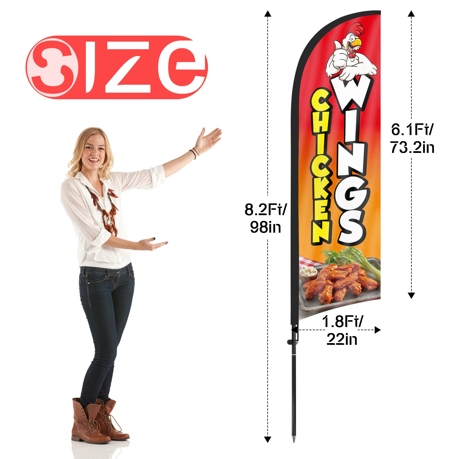 8Ft Chicken Wings Red Feather Flag Pole Kit