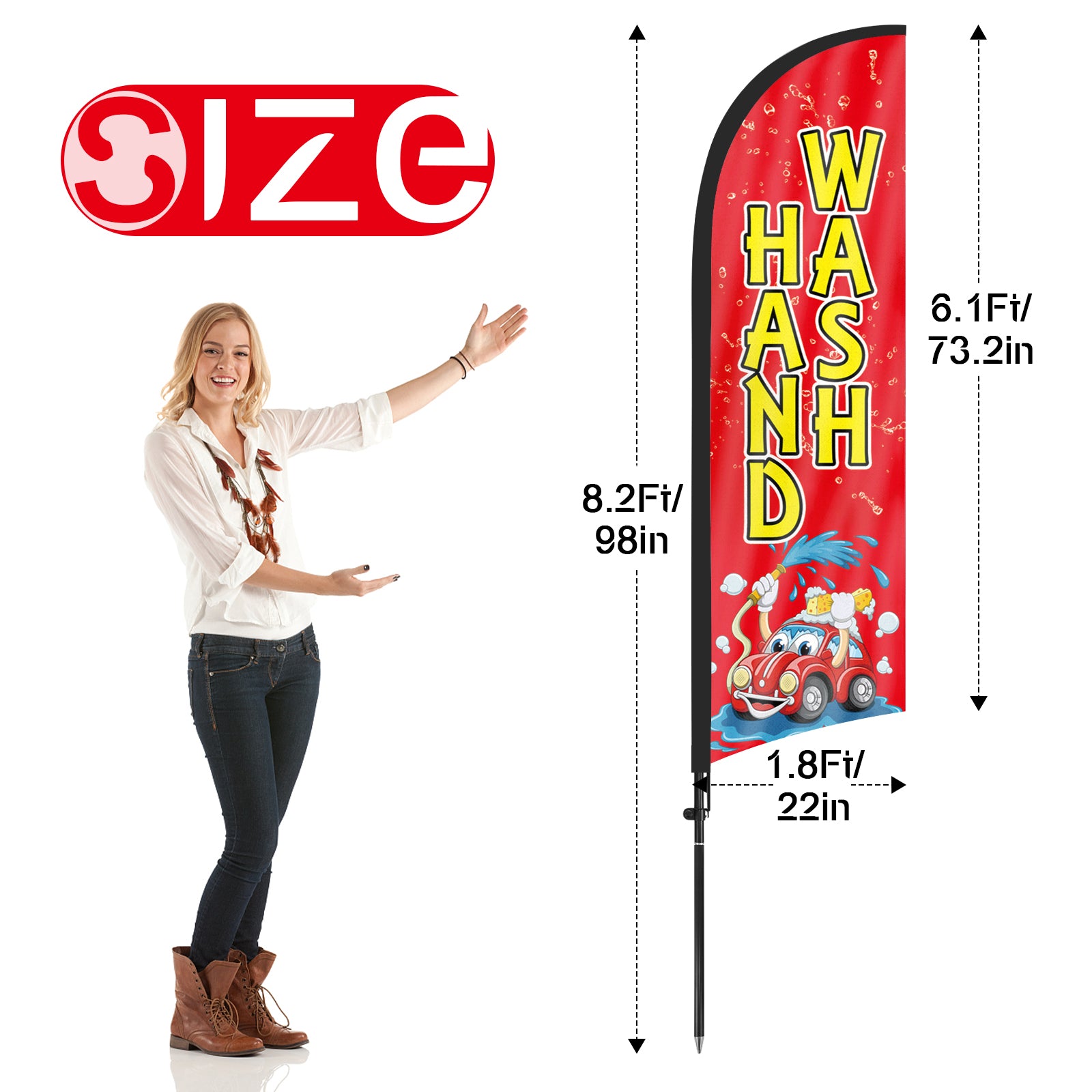 8ft Hand Wash Feather Flag with Pole and Stake