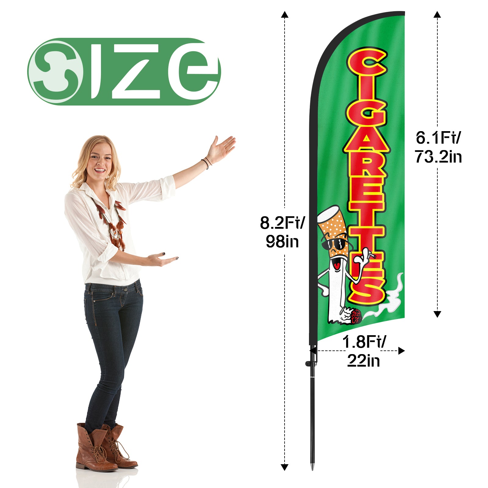 8ft Cigarettes Green Feather Flag Pole Kit