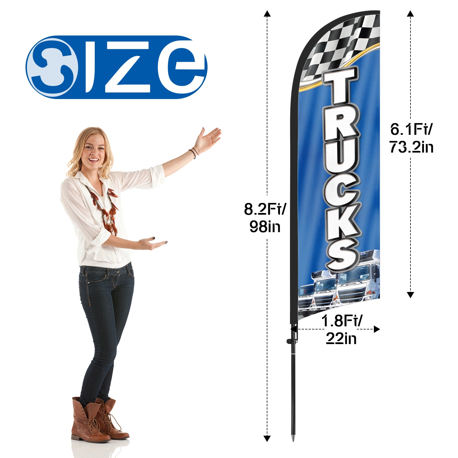 8ft Trucks Feather Flag with Pole and Stake