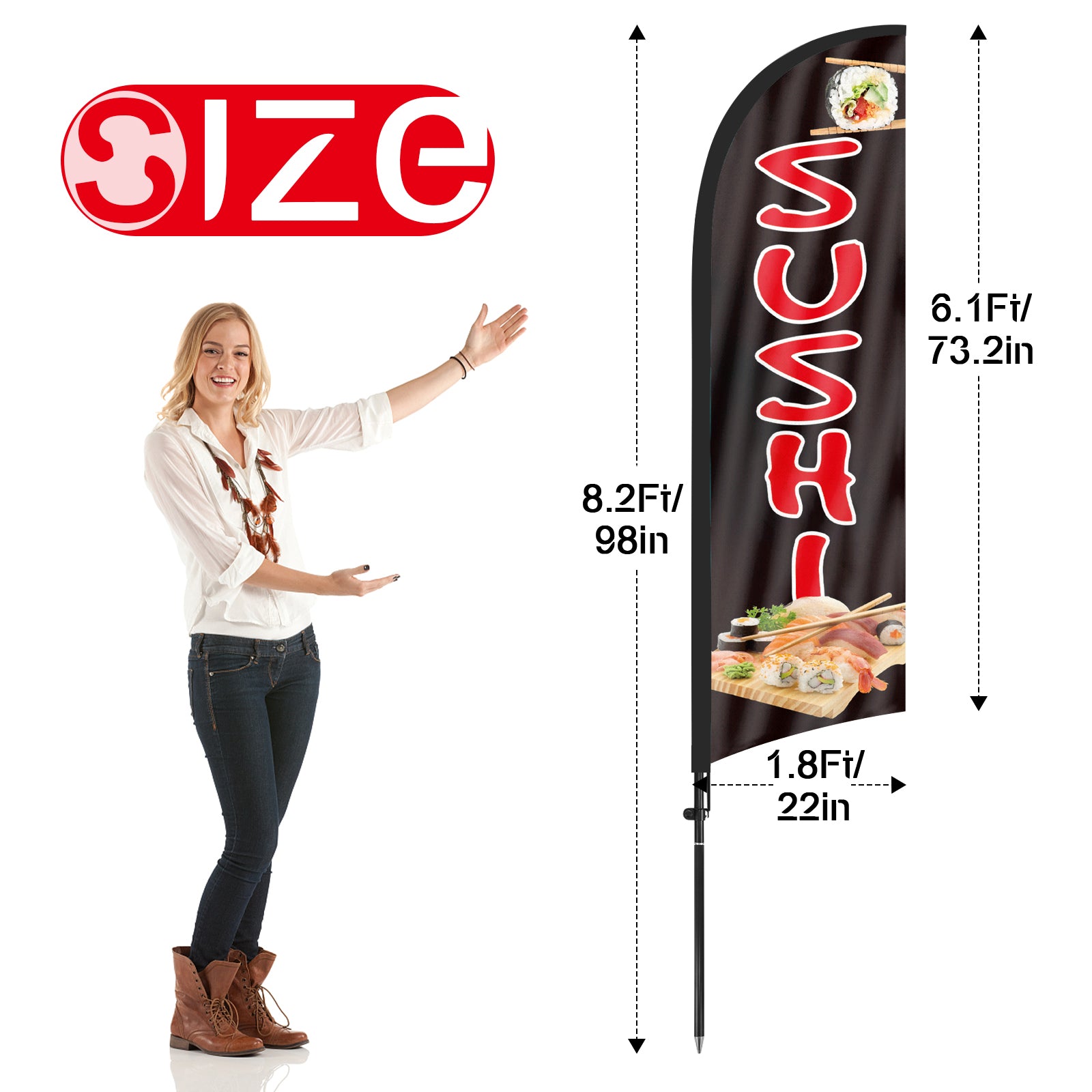8Ft Sushi 03 Feather Flags with Pole and Ground Stake