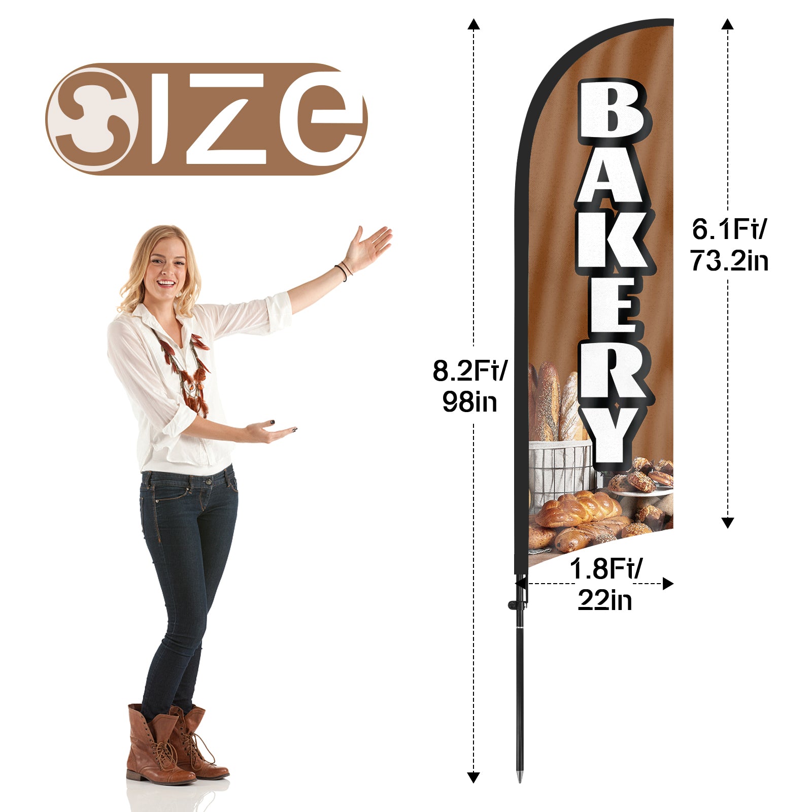 8ft Bakery Brown Feather Flag Kit with Pole and Stake