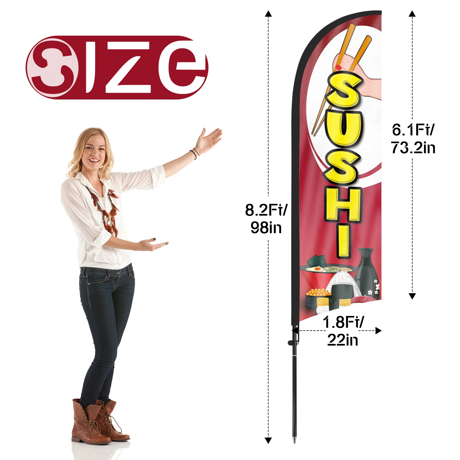 8Ft Sushi 02 Feather Flags with Pole and Ground Stake