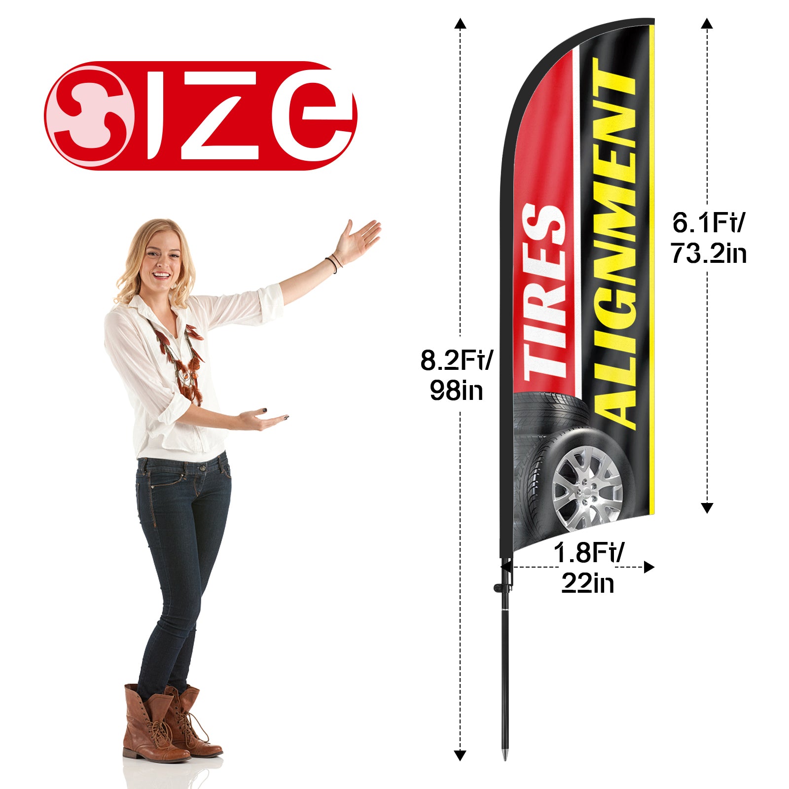 8ft Tires Alignment Feather Flag Pole Kit
