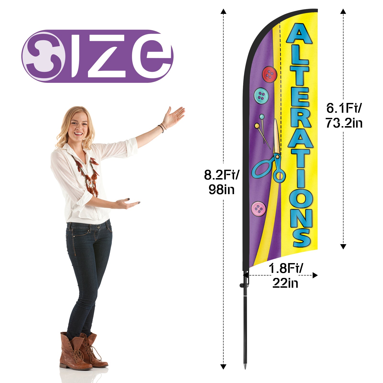 8Ft Alterations Feather Flag with Pole & Stake