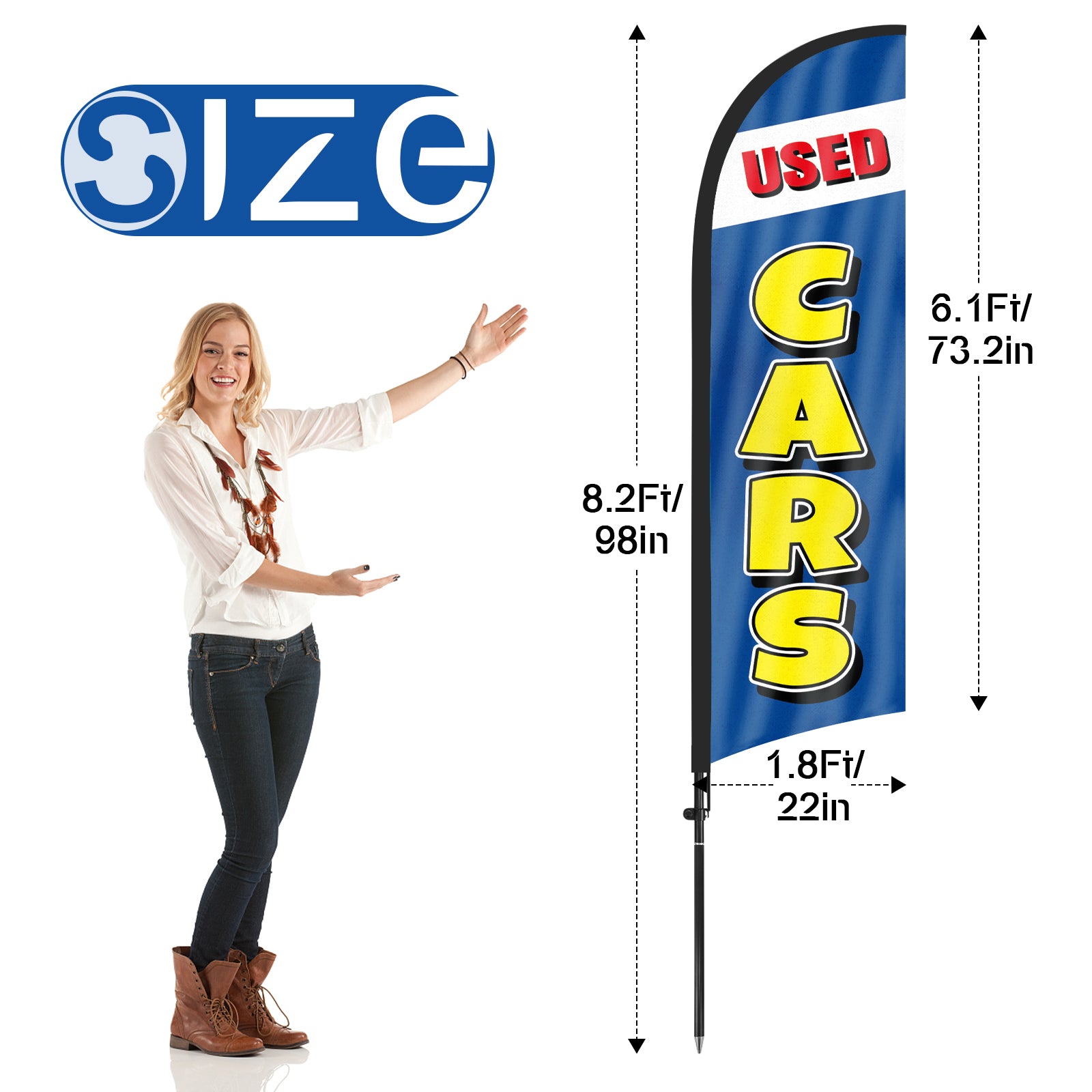 8ft Used Cars Feather Flag with Pole and Stake