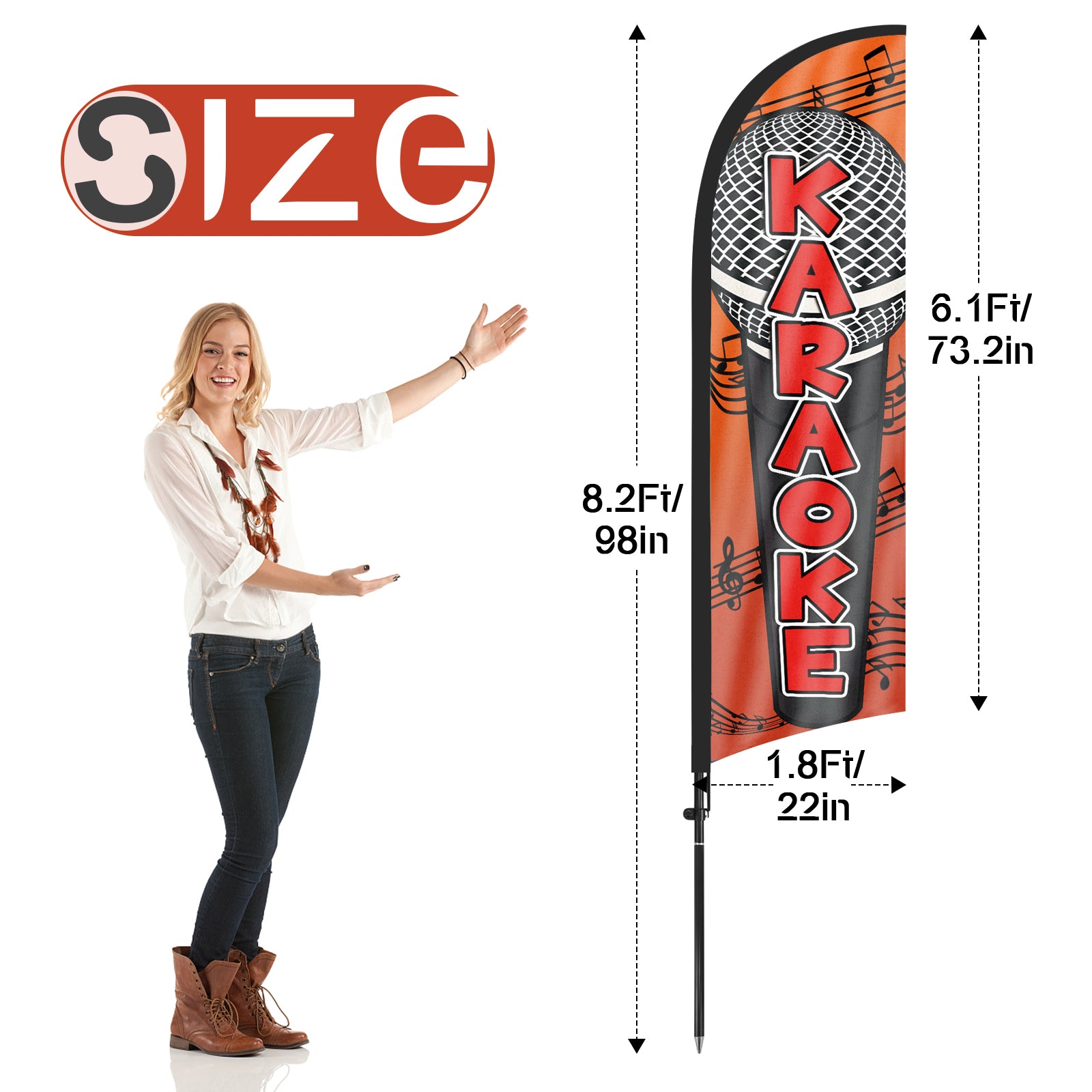 8Ft Karaoke Feather Flag with Pole & Stake