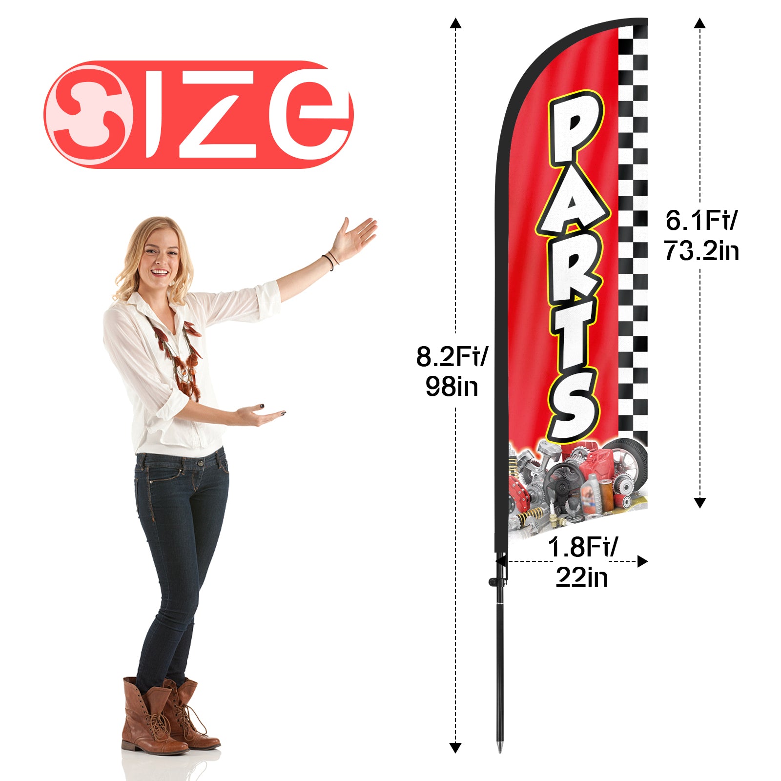 8ft Parts Red Feather Flag with Pole and Stake