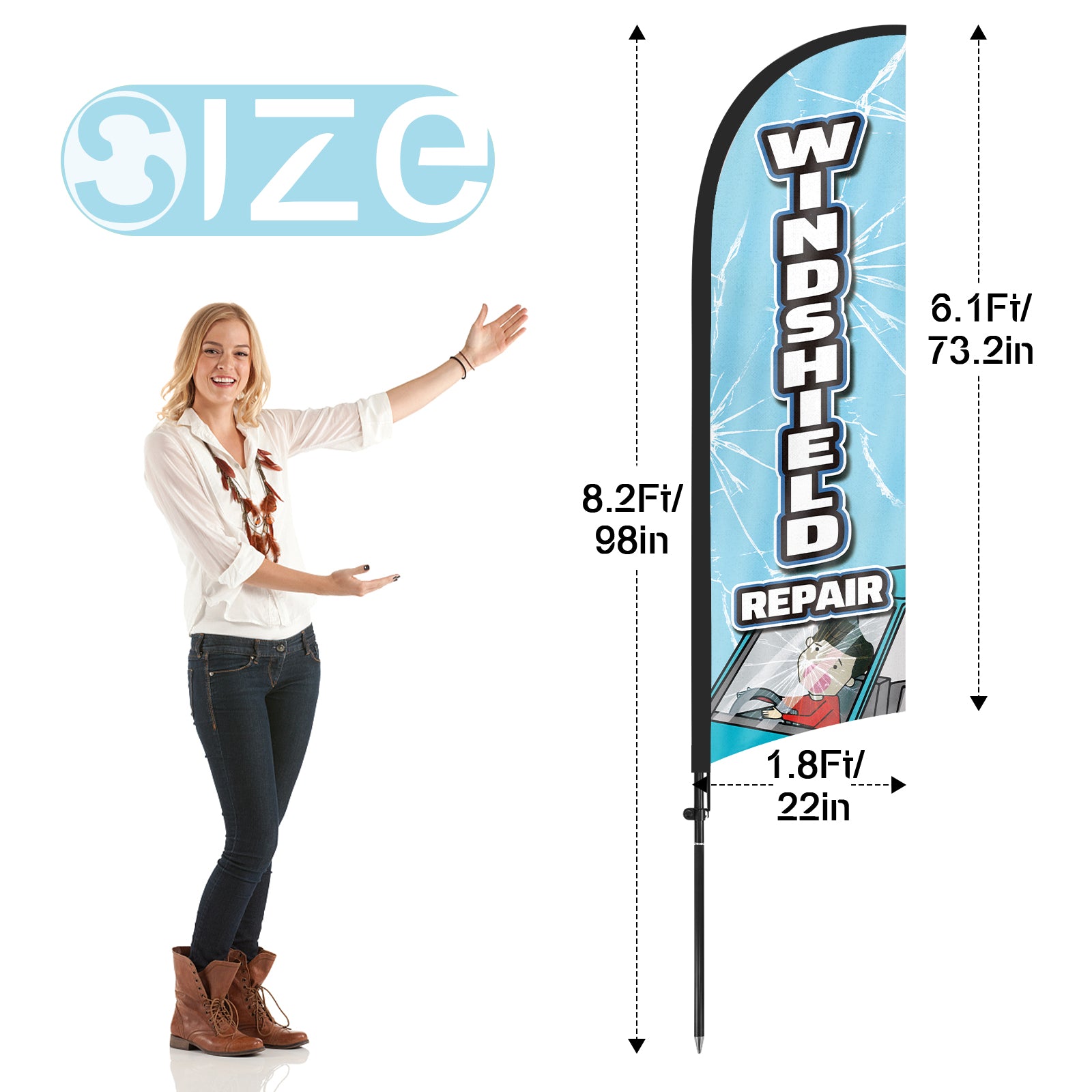 8ft Windshield Repair Feather Flag Pole Kit