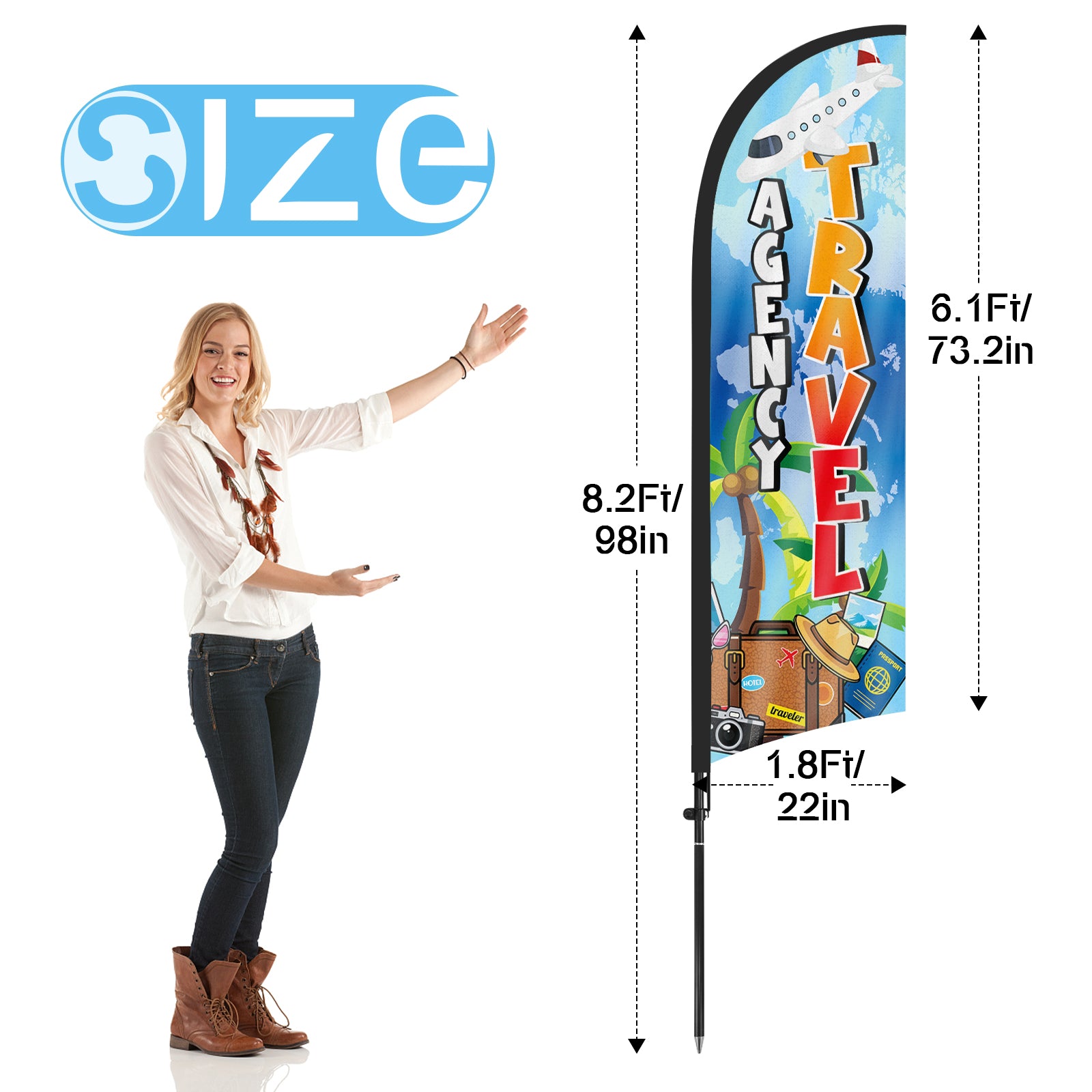 8ft Travel Agency Blue Feather Flag with Pole and Stake