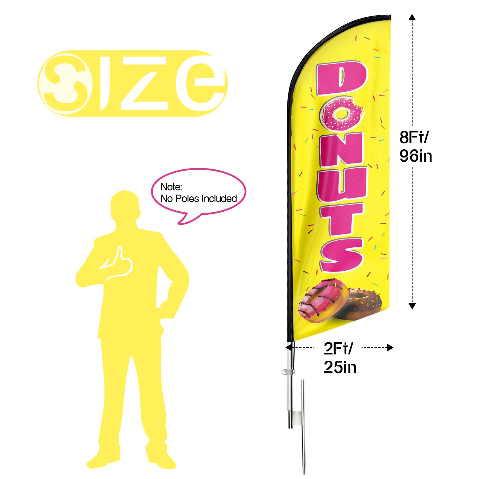 Donut Sign-8ft Yellow Donuts Feather Flag!（Flagpole Not Included）