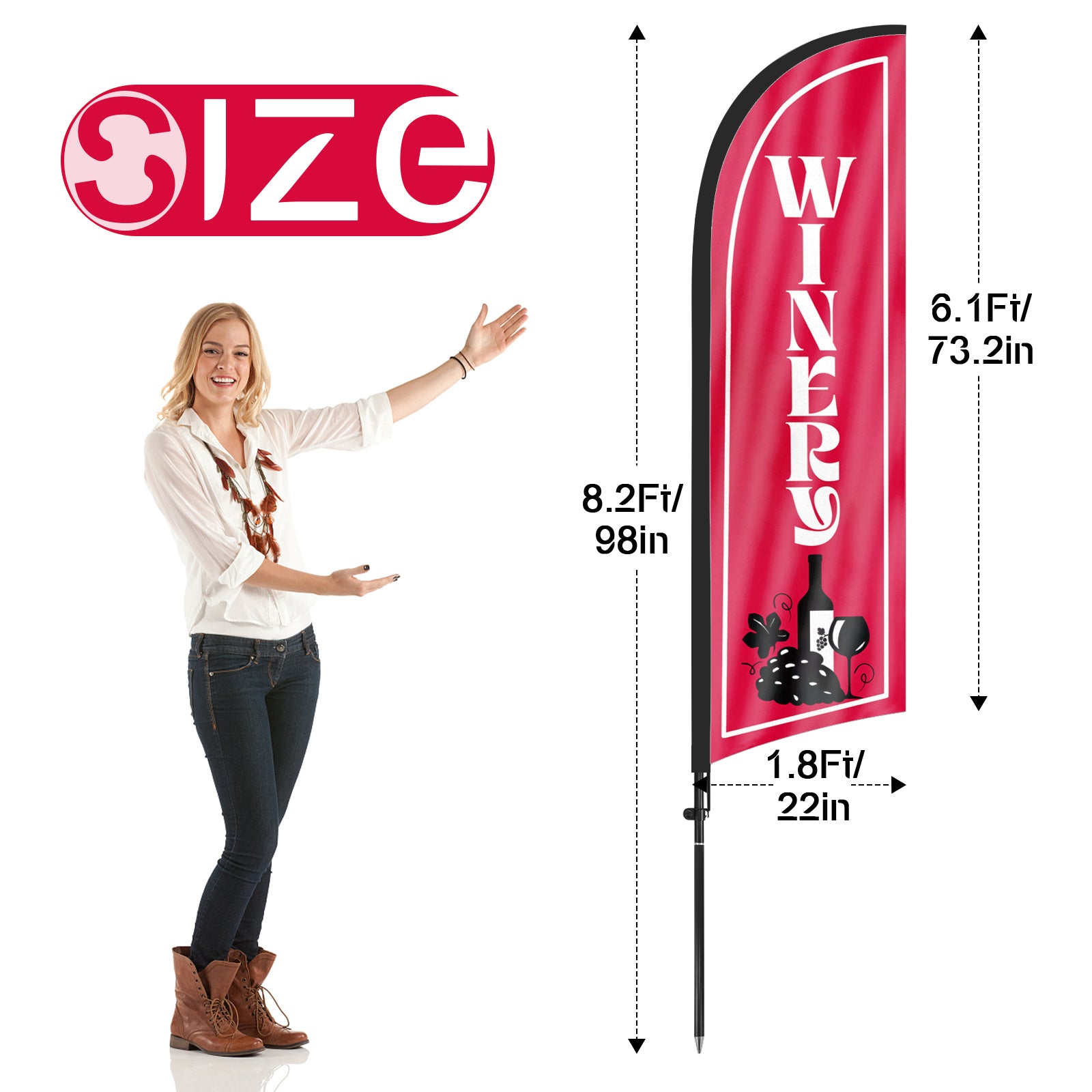 8ft Winery Pink Feather Flag with Pole and Stake