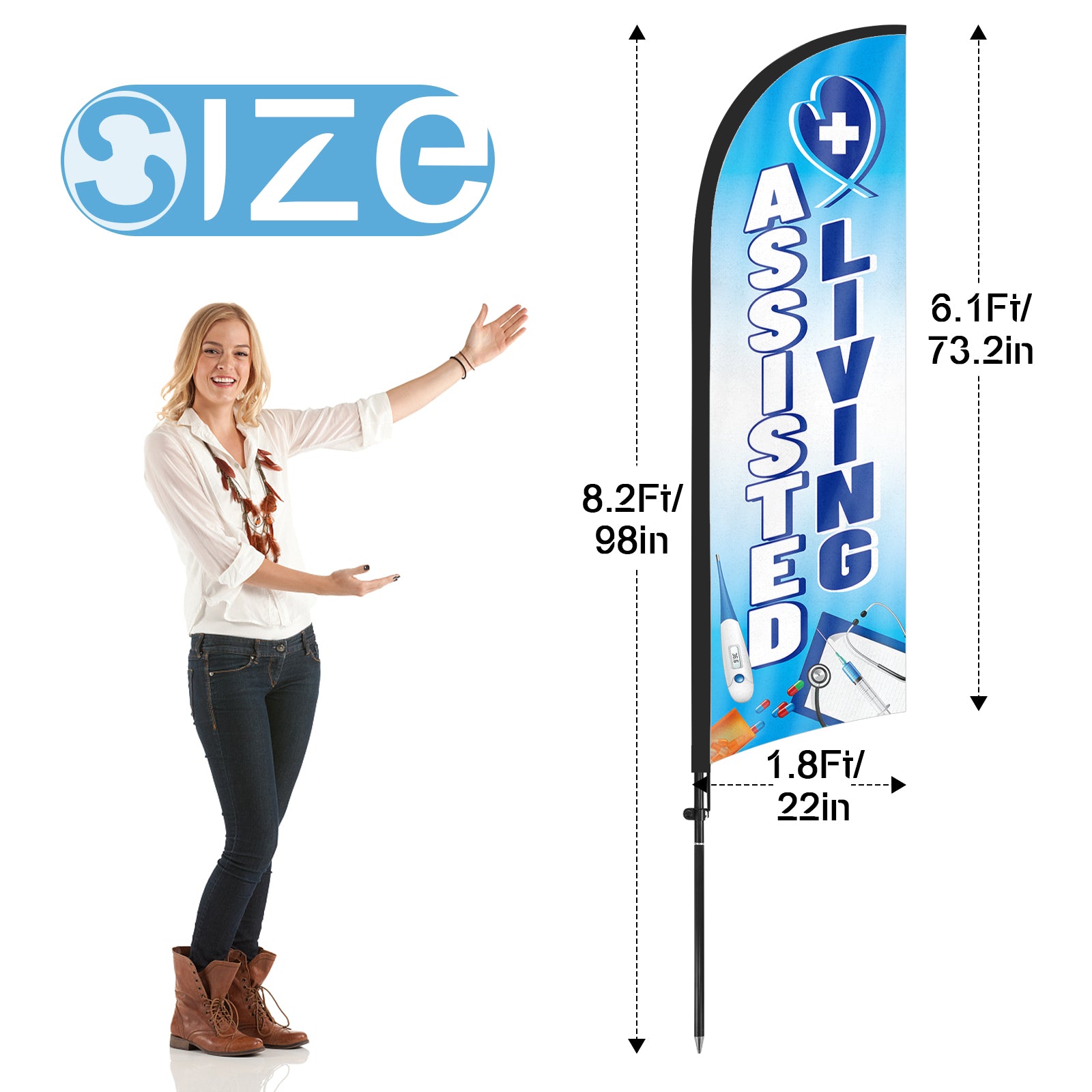 8ft Assisted Living Blue Feather Flag Pole Kit