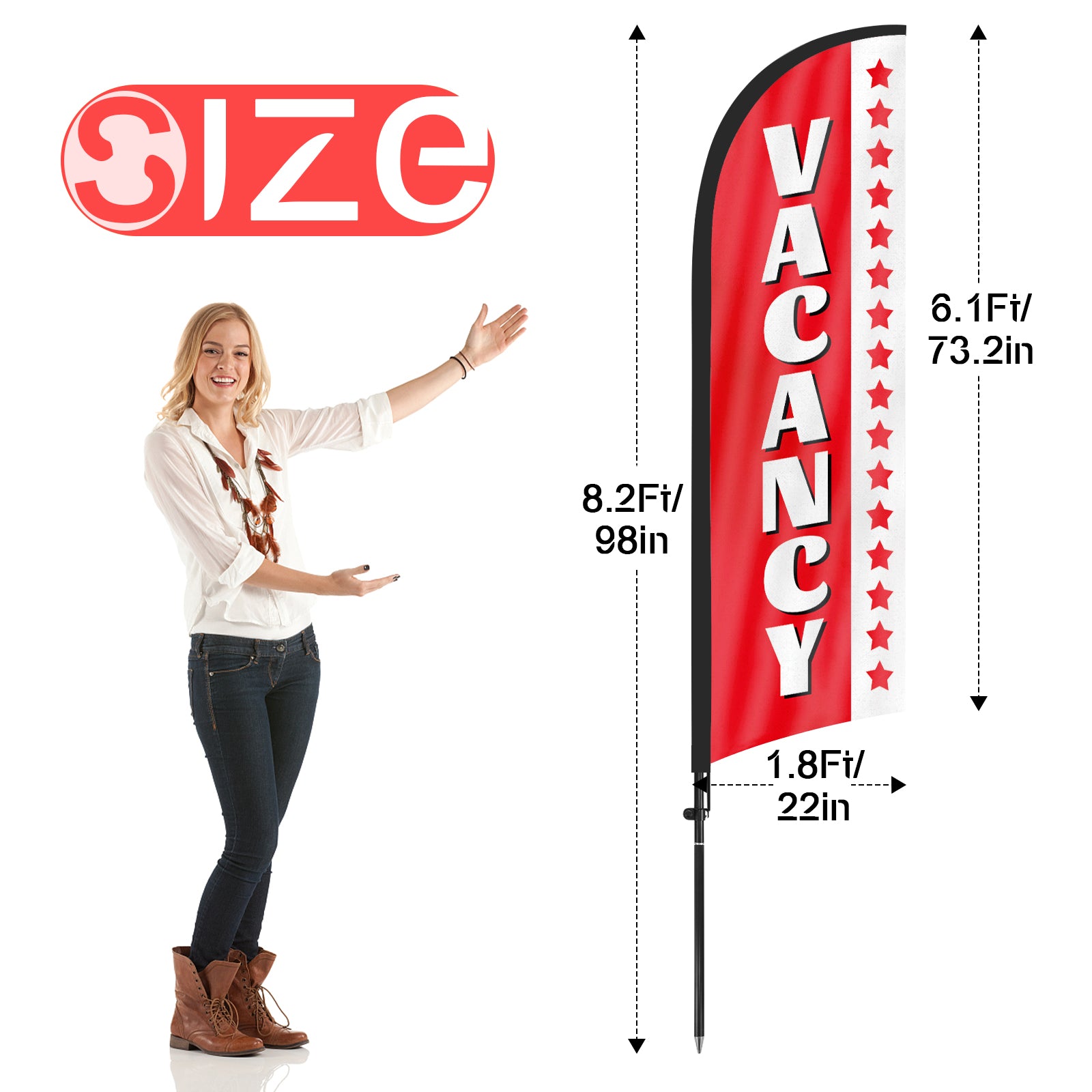 8ft Vacancy Red Feather Flag Pole Kit
