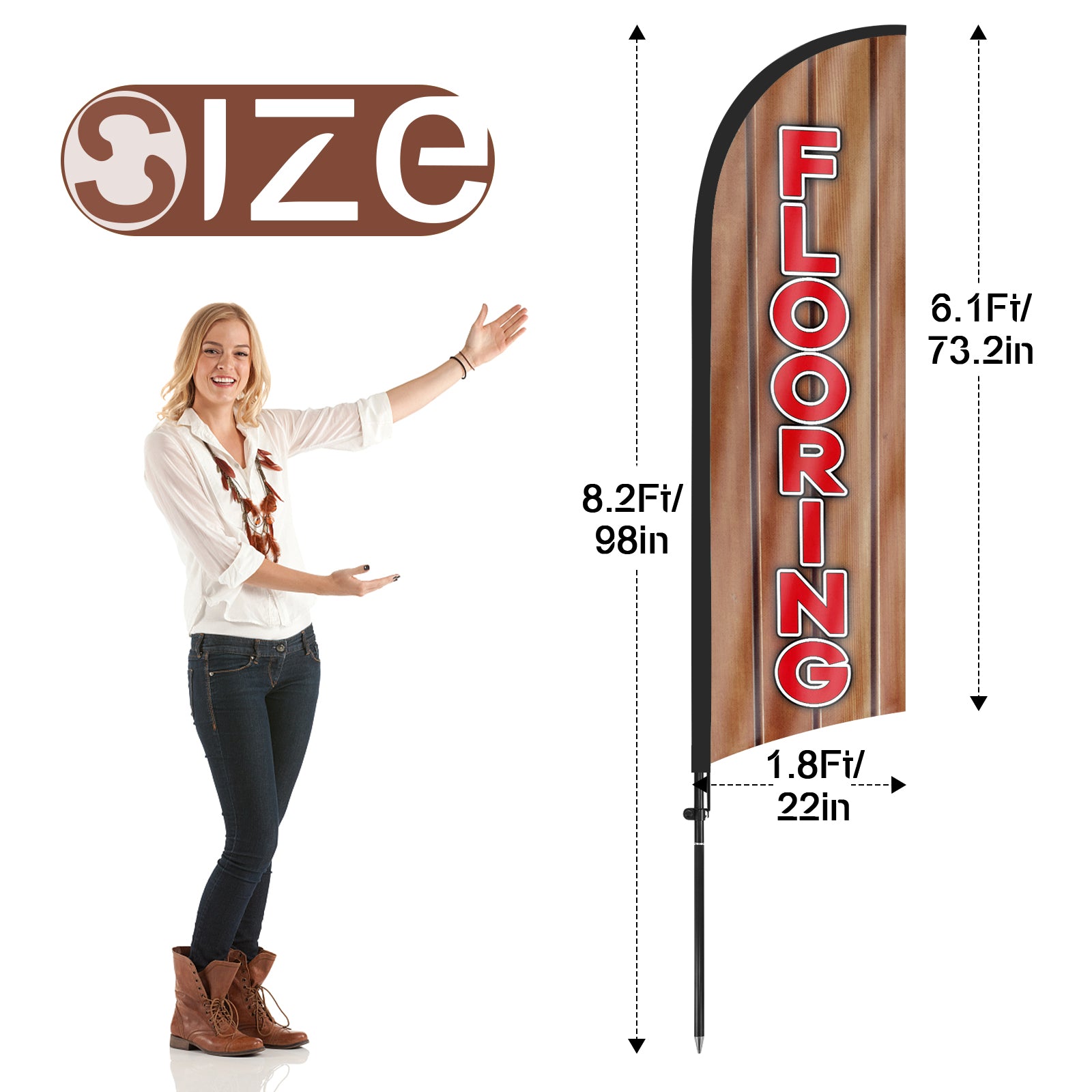 8ft Flooring Feather Flag with Pole and Stake