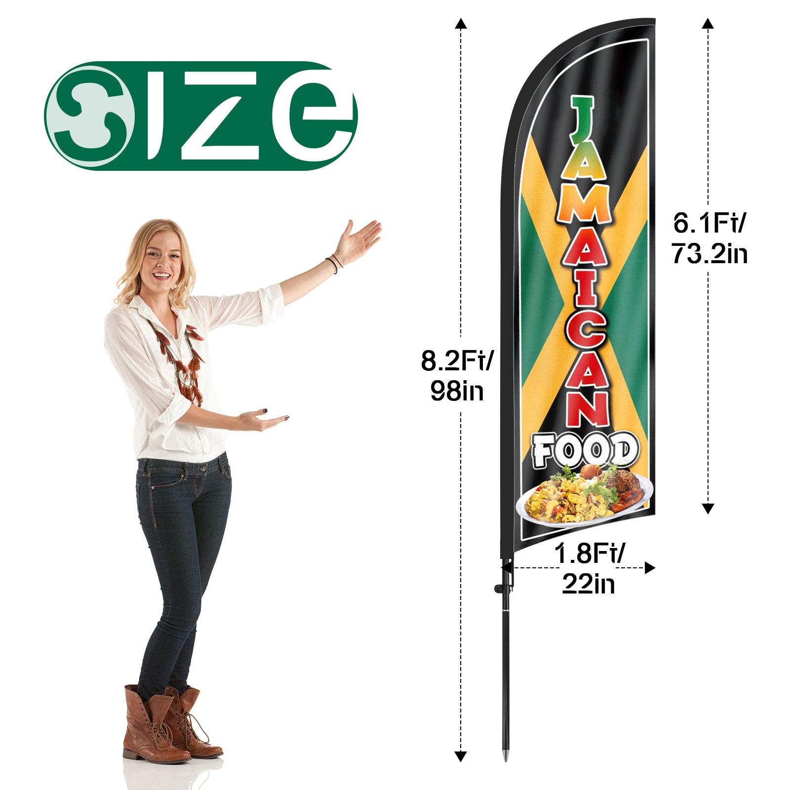 8ft Jamaican Food Feather Flag with Pole and Stake