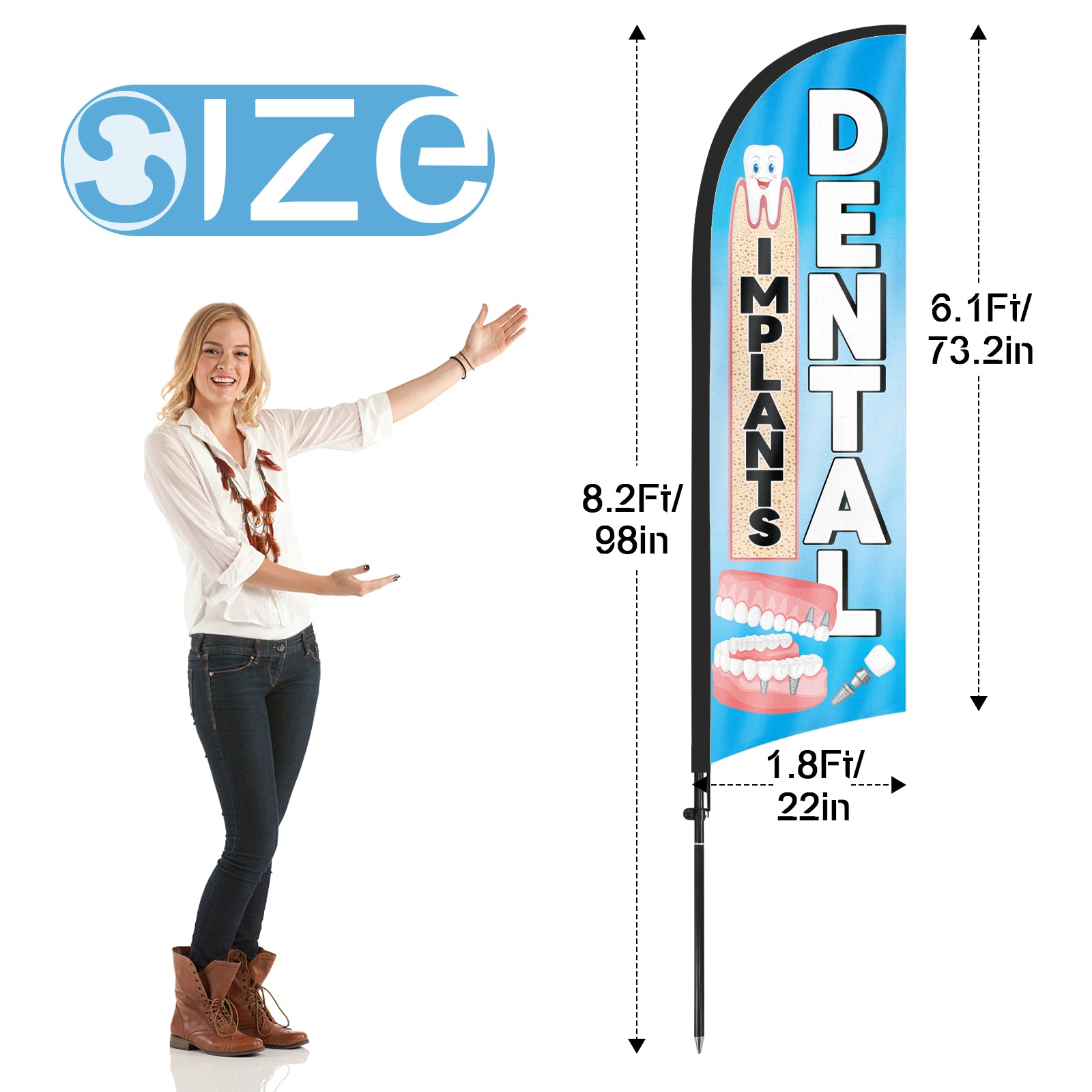 8ft Dental Implants Blue Feather Flag Pole Kit