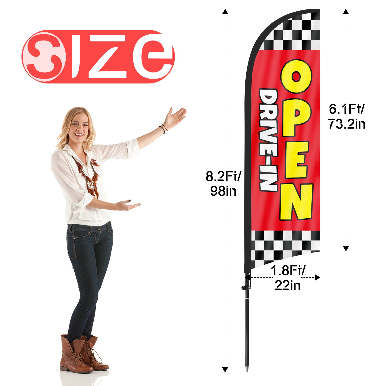 8ft Open Drive-in Red Feather Flag with Pole and Stake