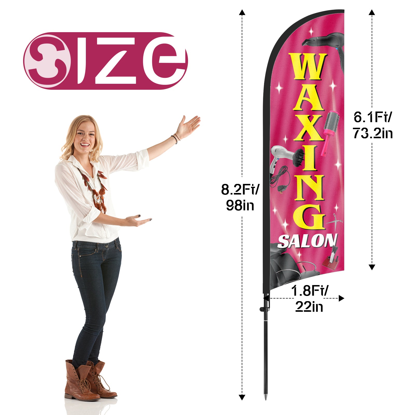 8ft Waxing Salon Feather Flag with Pole and Stake