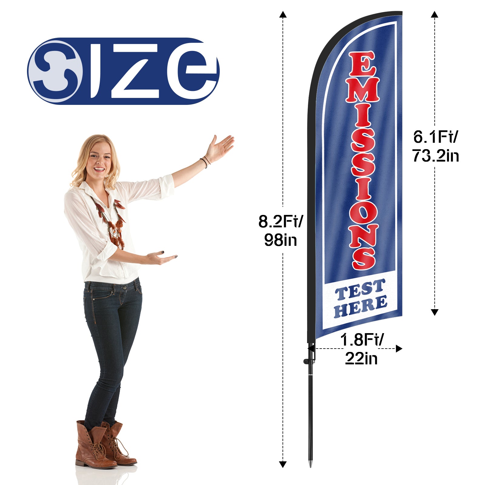 8ft Emissions Test Here Feather Flag with Pole and Stake