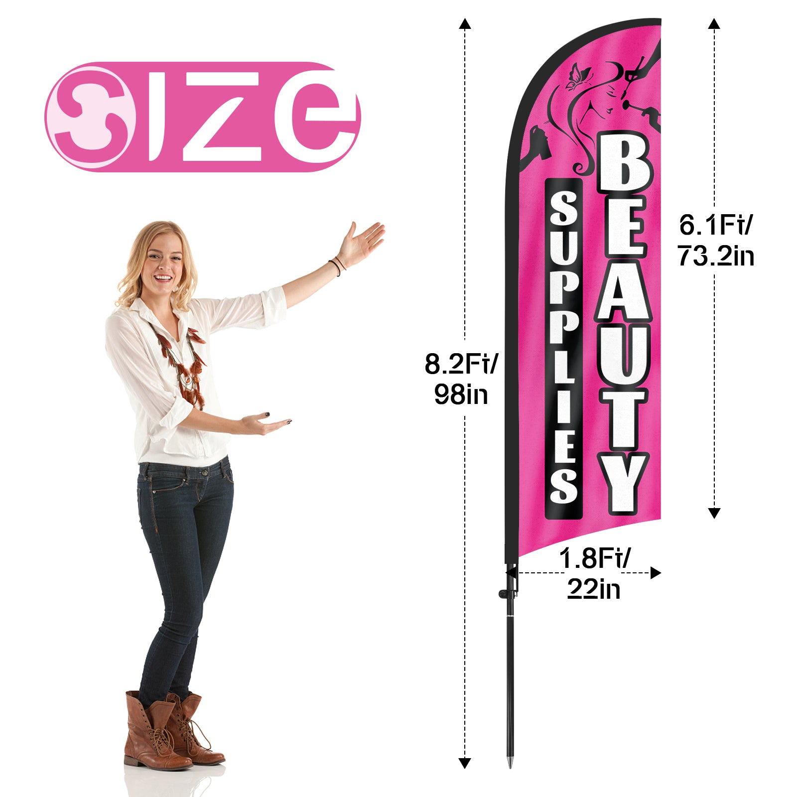 8Ft Beauty Supplies Pink Feather Flag Kit for Business