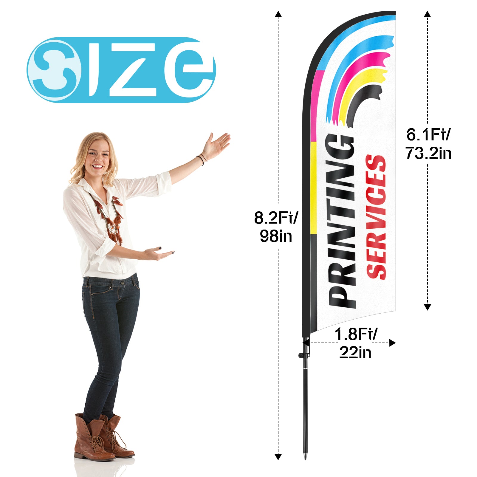 8Ft Printing Services Feather Flag with Pole & Stake