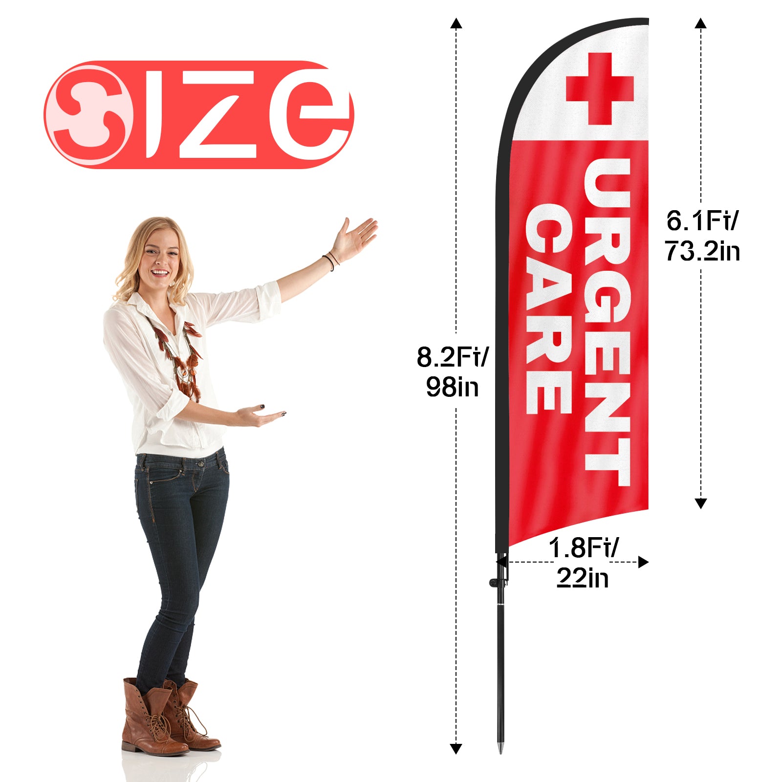 8ft Urgent Care Feather Flag with Pole and Stake