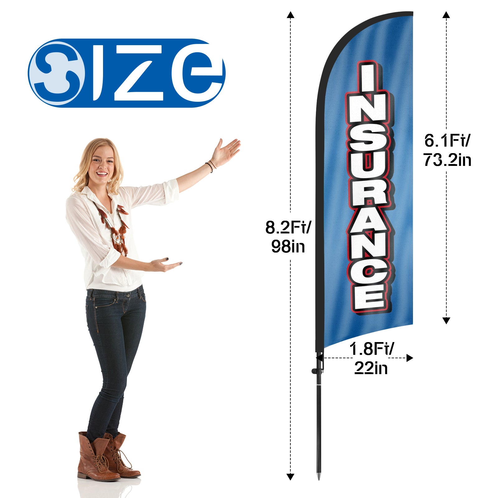 8ft Insurance Blue Feather Flag with Pole & Stake