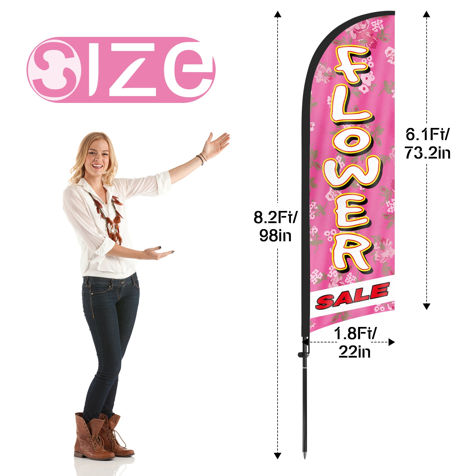 8ft Flower Feather Pink Flag with Pole kit