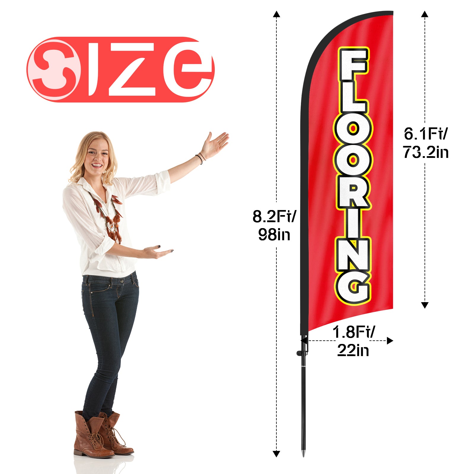 8ft Flooring Red Feather Flag with Pole and Stake