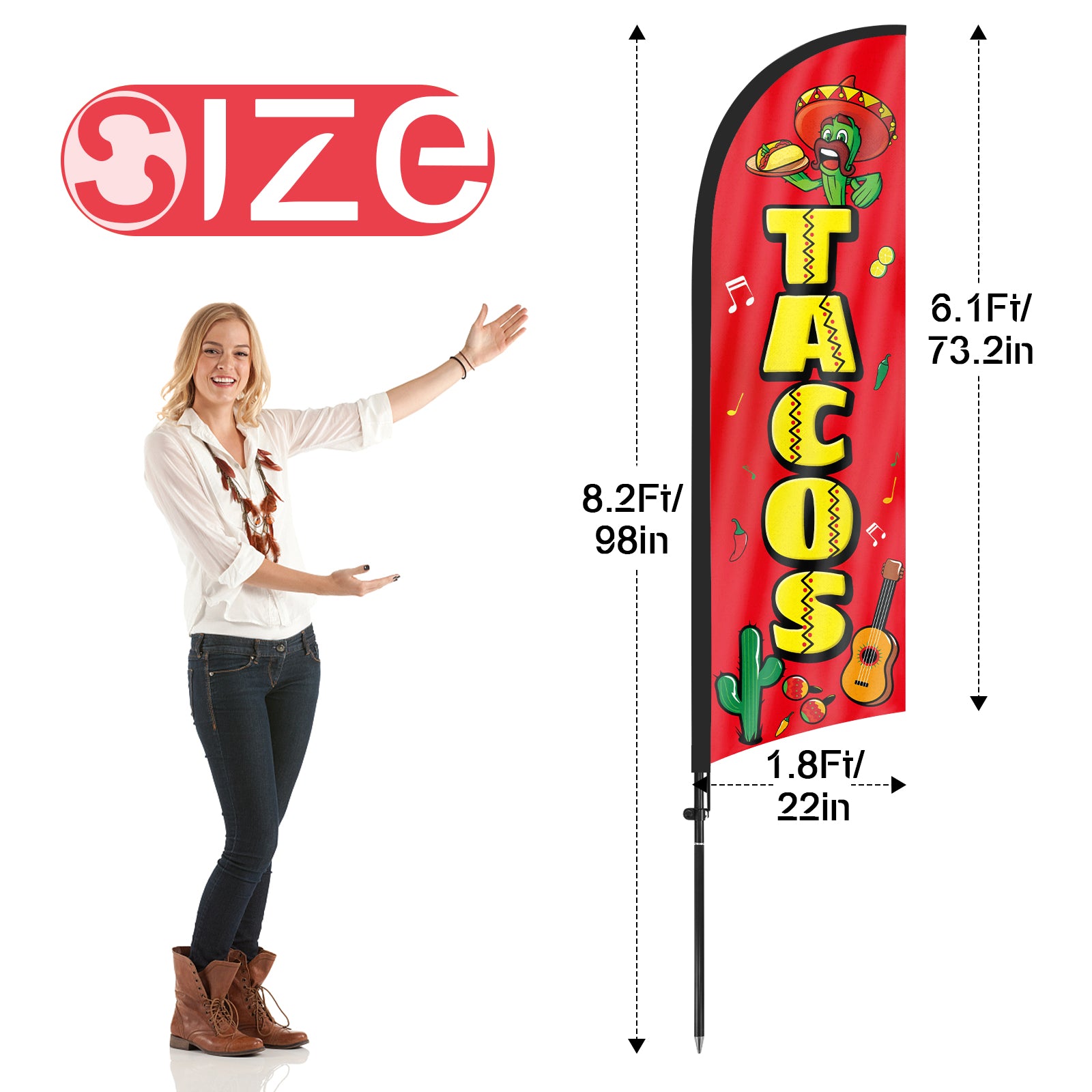 Tacos Sign-8ft Tacos Feather Flag Kit with Pole and Stake