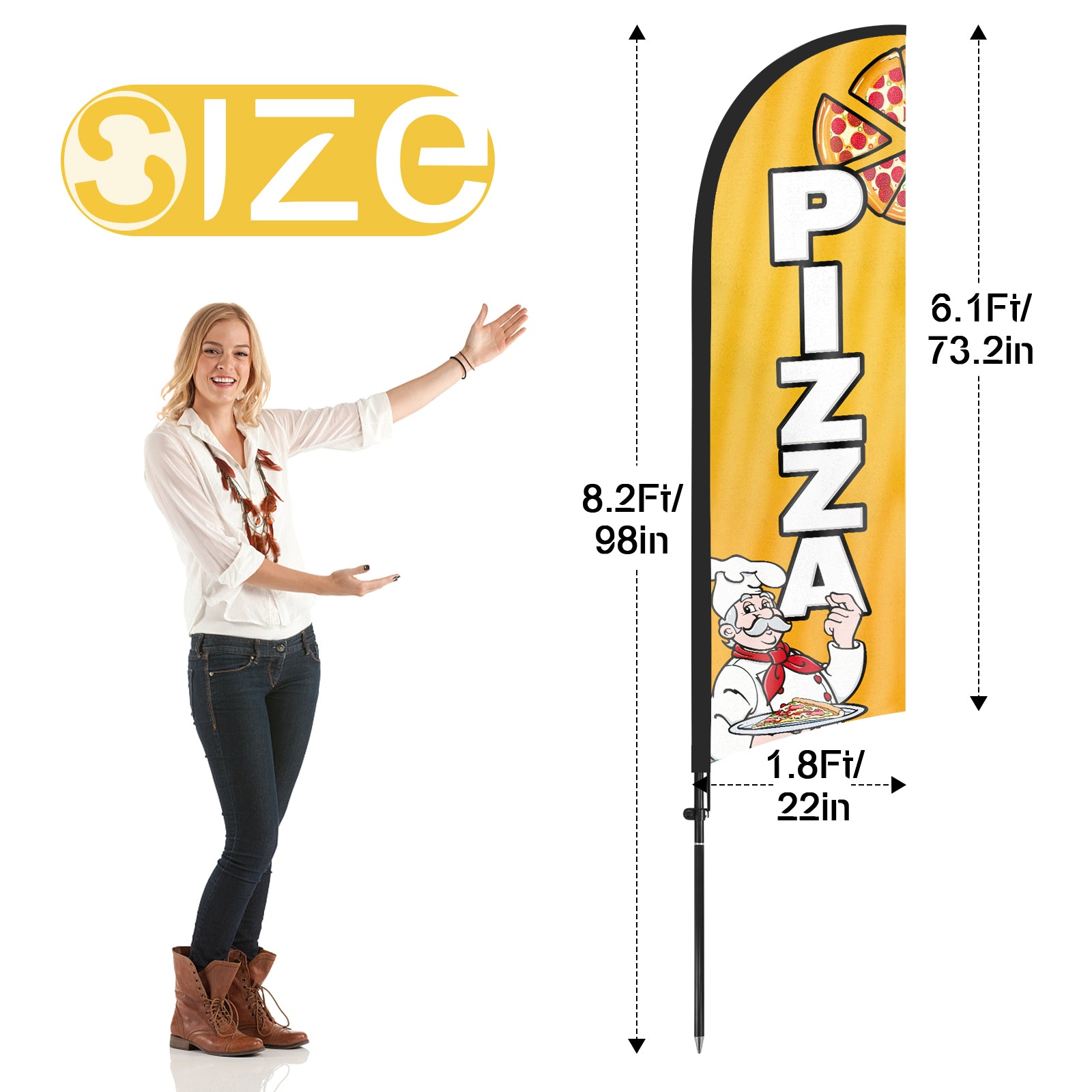 8ft Pizza Yellow Feather Flag Kit with Pole and Stake
