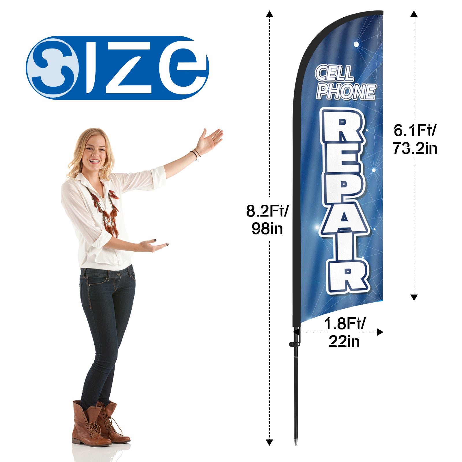 8Ft Cell Phone Repair Feather Flag with Pole & Stake