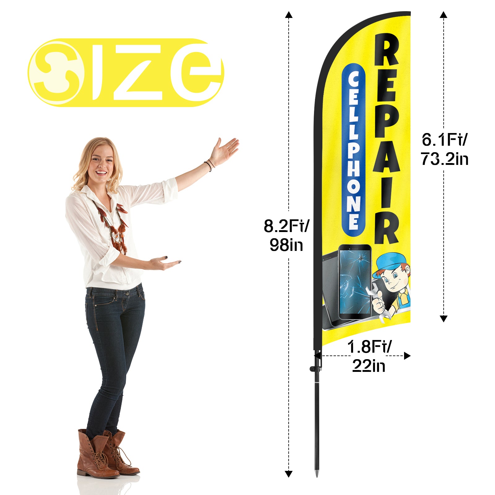 8ft Cellphone Repair Feather Flag Pole Kit