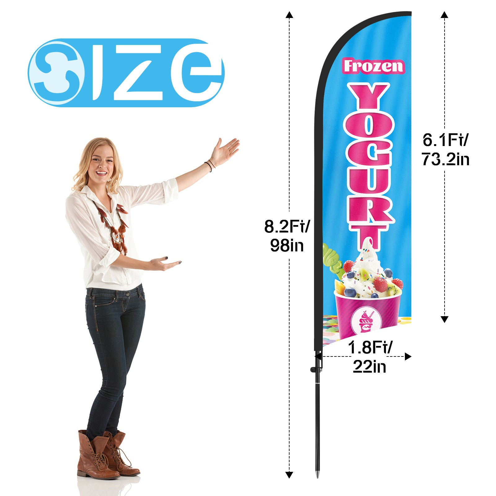 FSFLAG 8Ft Frozen Yogurt Feather Flag Set for Frozen Yogurt Business