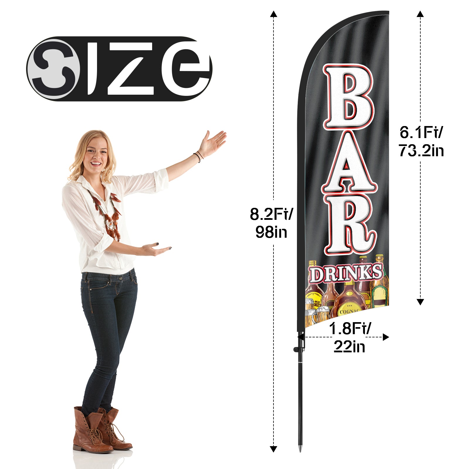 Bar Sign-8ft Bar Drinks Feather Flag Kit with Pole and Stake