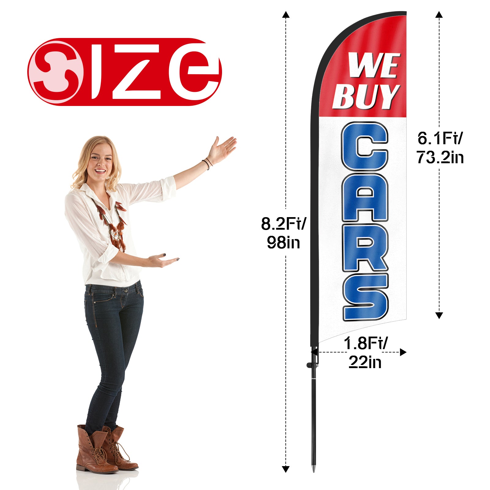 8ft We Buy Cars White Feather Flag Pole Kit