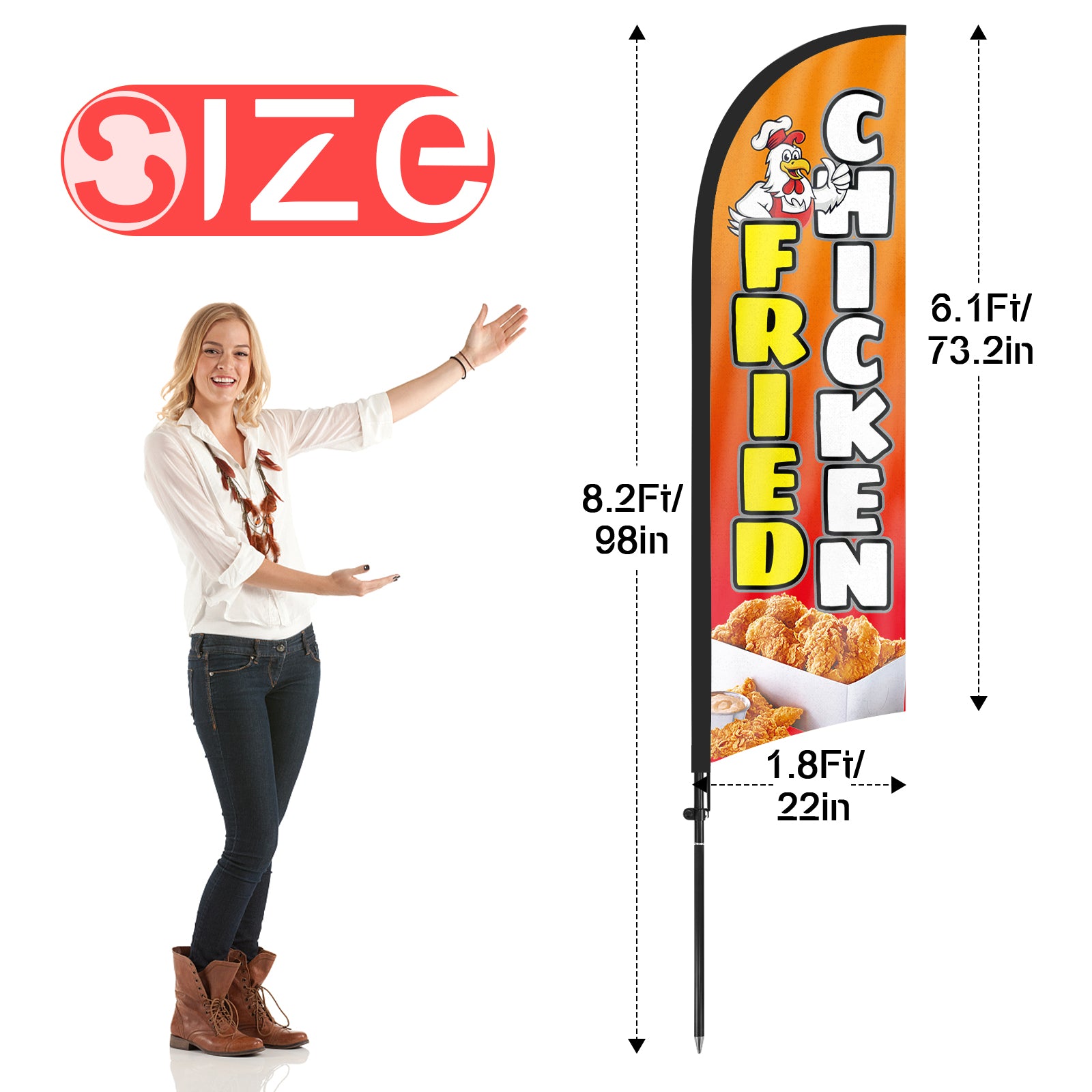 8ft Fried Chicken Feather with Pole and Stake