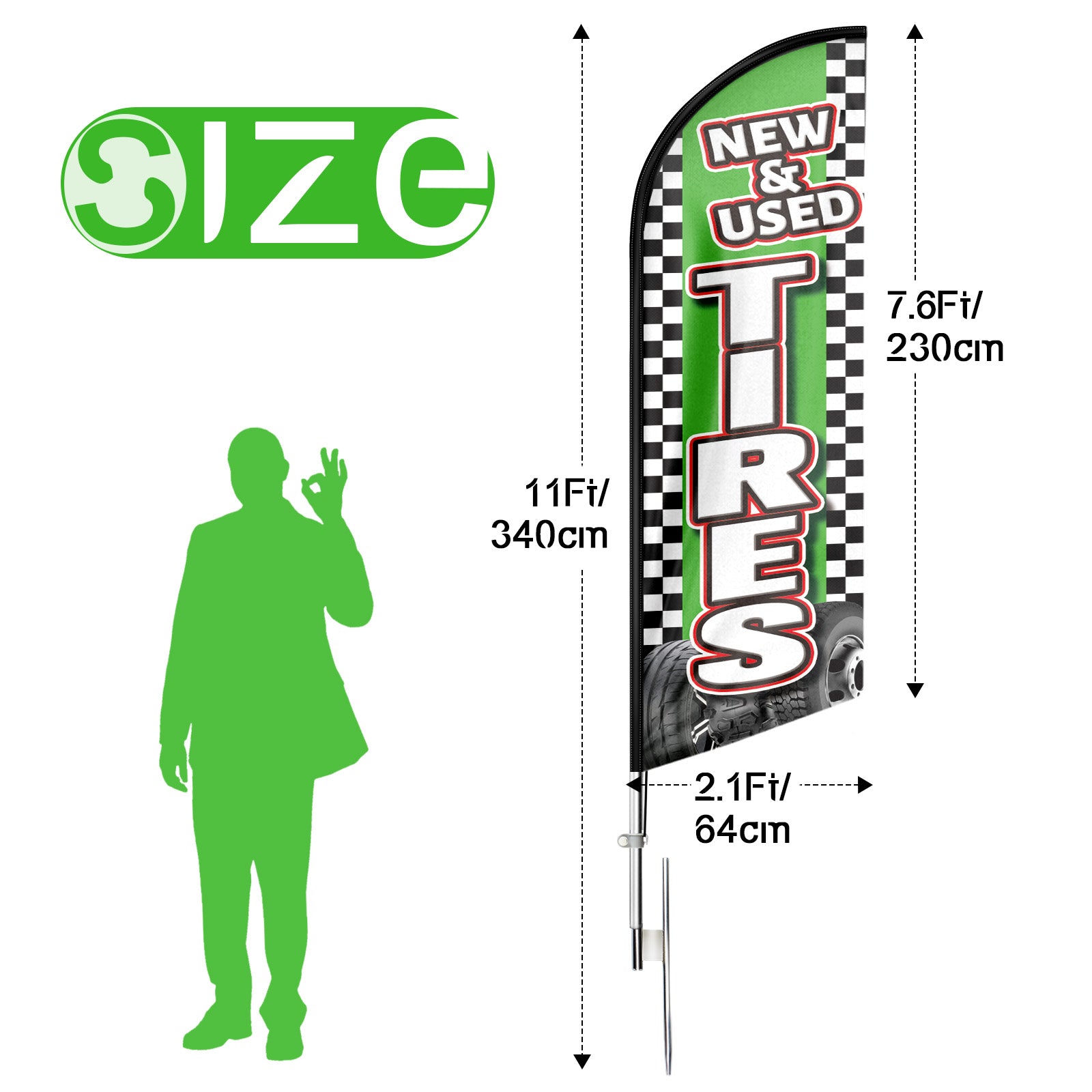 11ft New&Used Tires Swooper Flag Feather Flag Pole Kit
