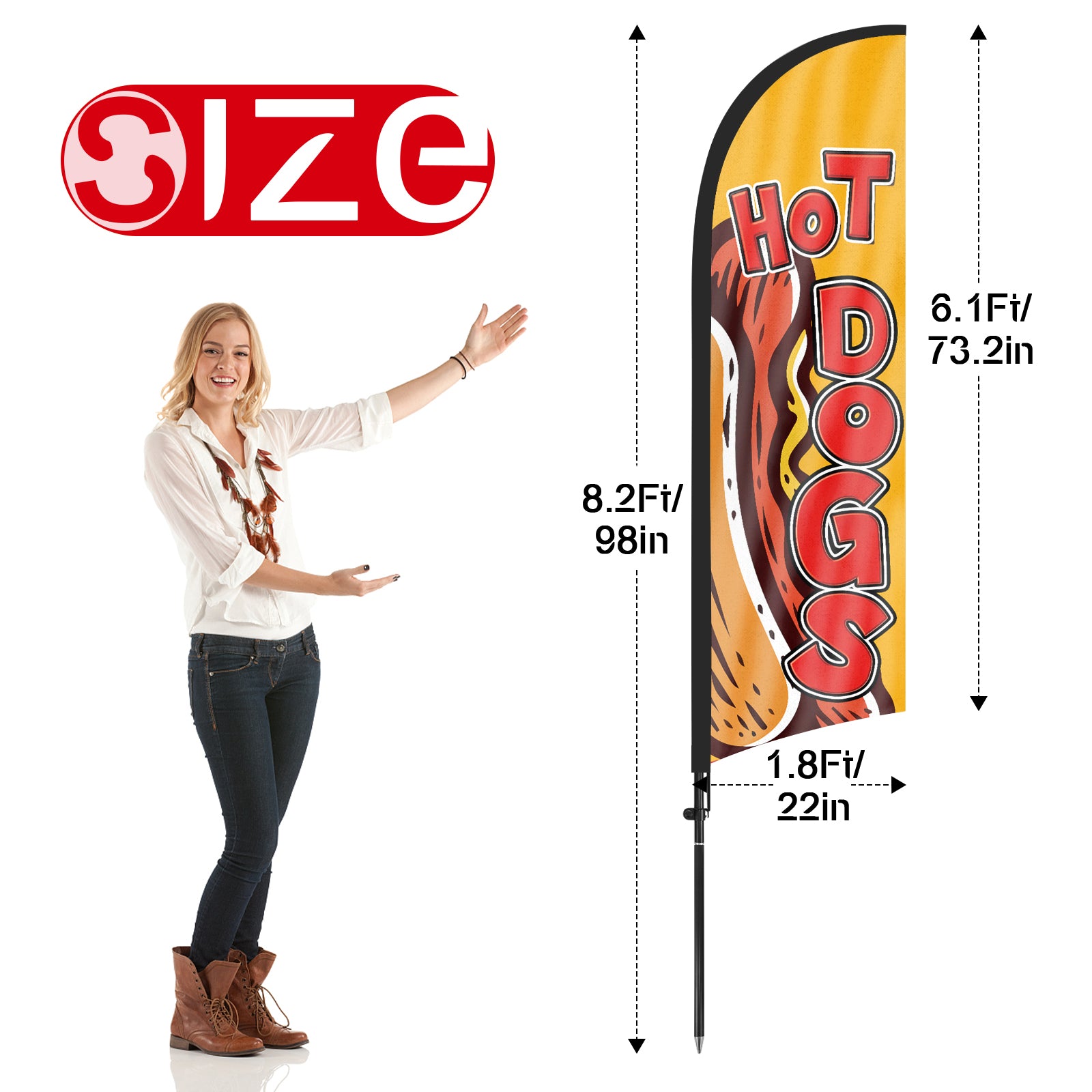 8ft Hot Dogs Feather Flag with Pole and Stake