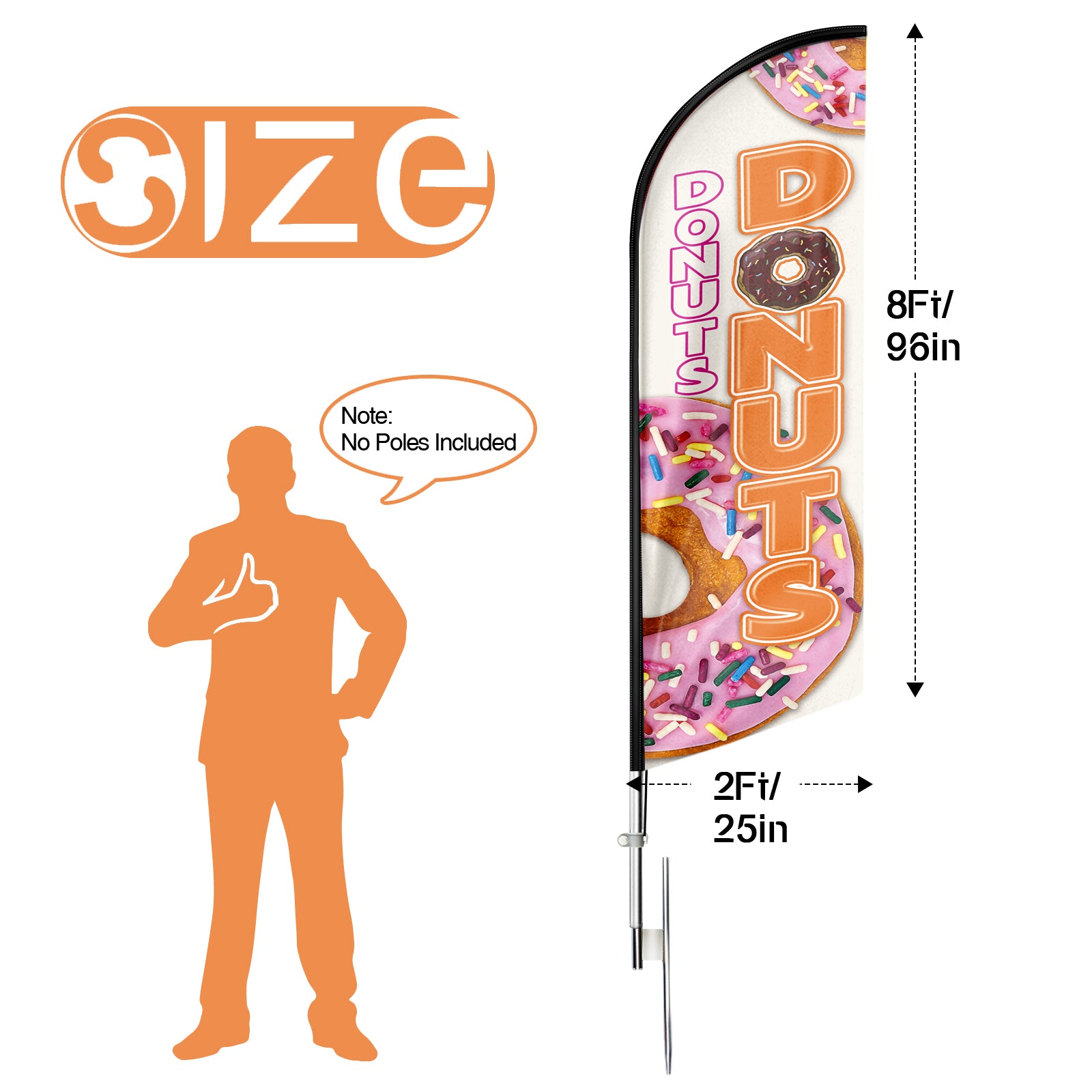 Donut Sign-8ft Orange Donuts Feather Flag!（Flagpole Not Included）