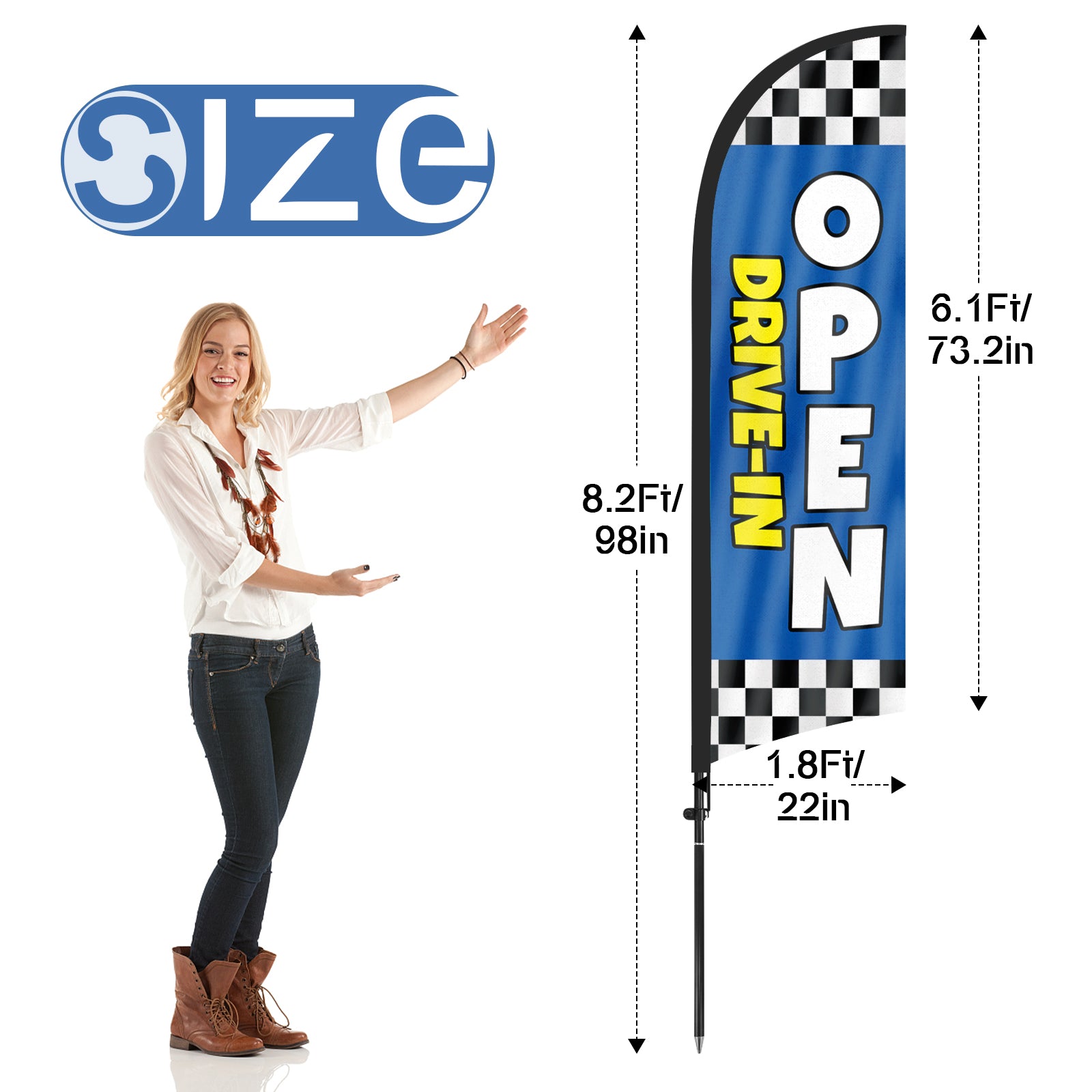 8ft Open Drive-in Feather Flag with Pole and Stake