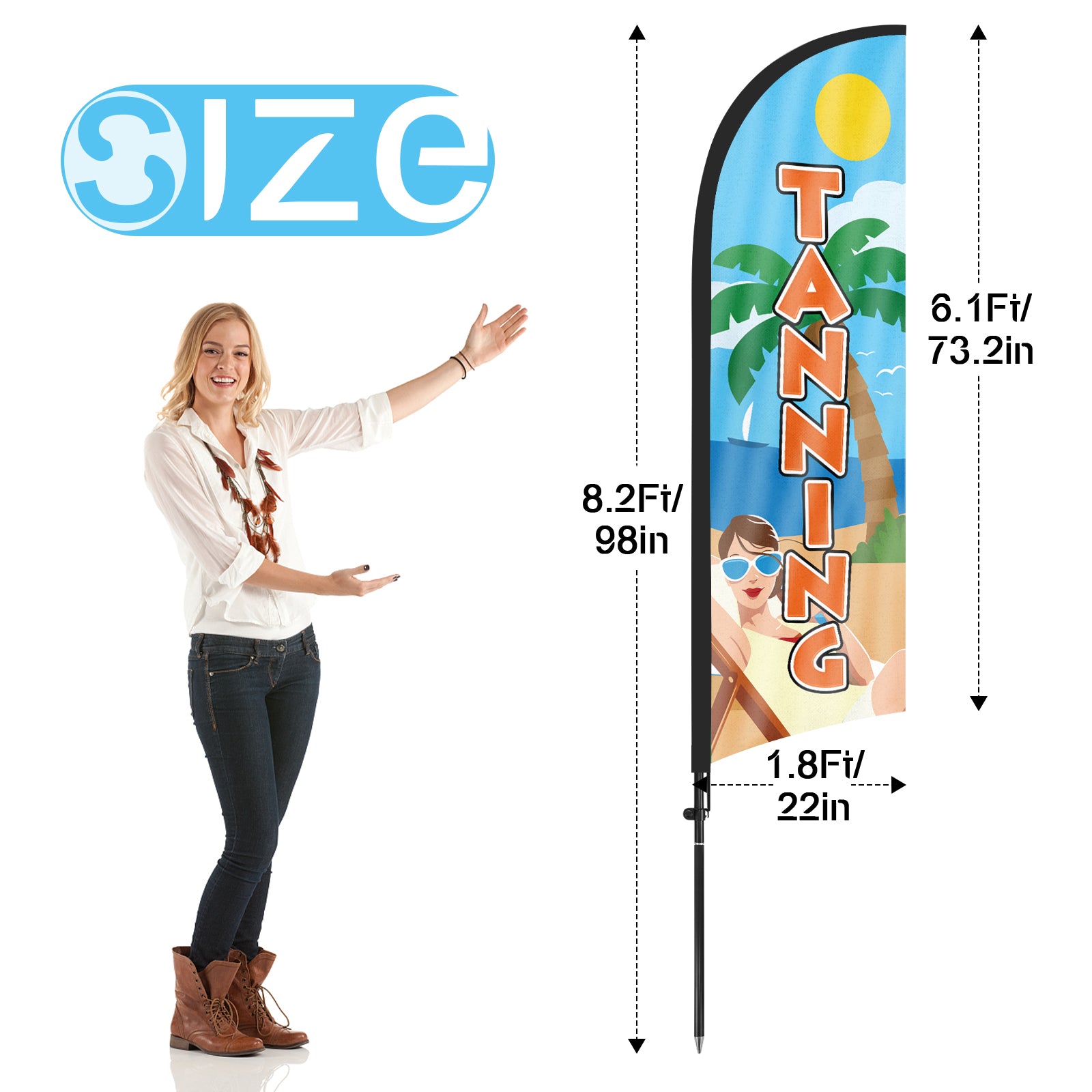 8Ft Tanning Blue Feather Flag with Pole & Stake