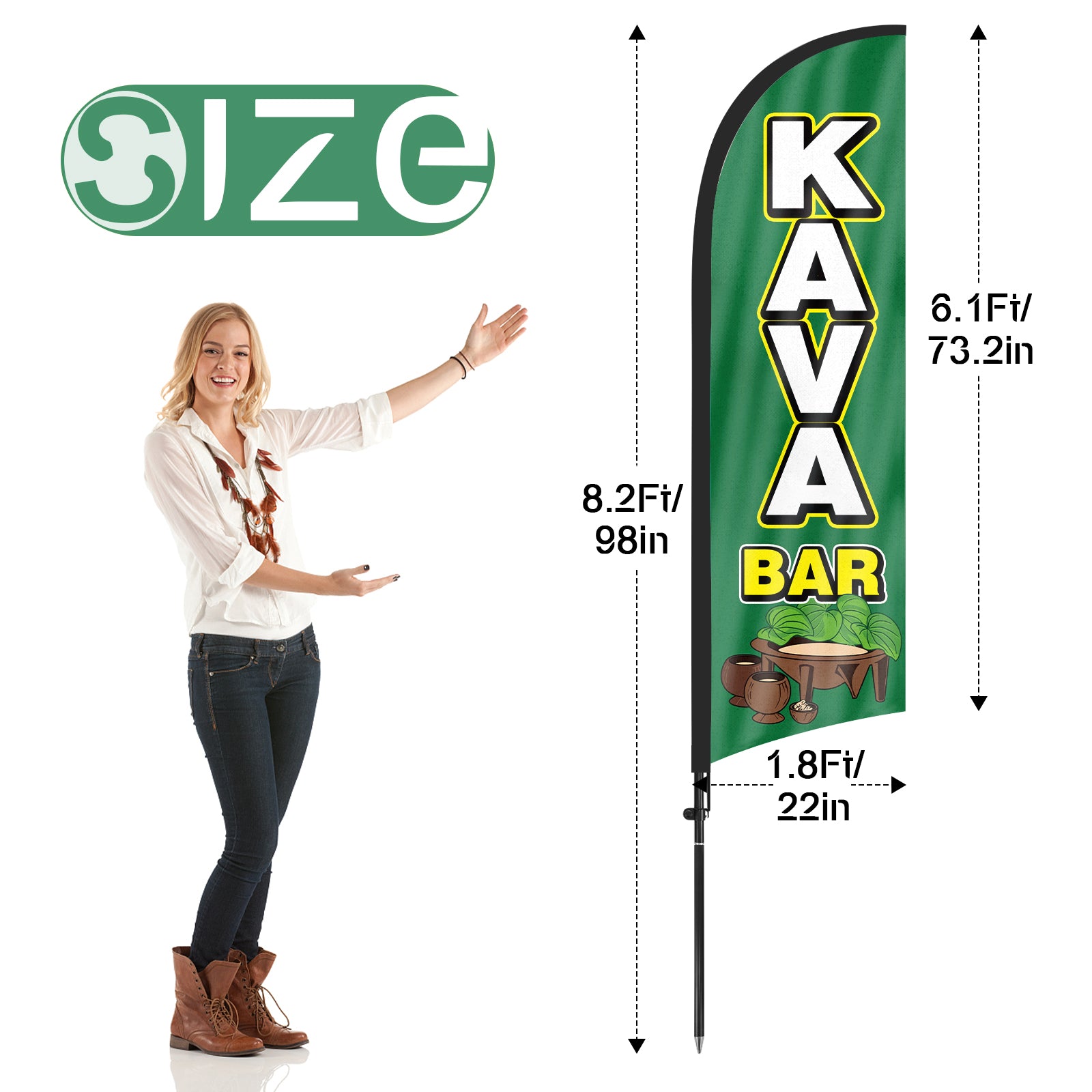 8ft Kava Bar Feather Flag Kit-Advertising Banner with Pole and Stake